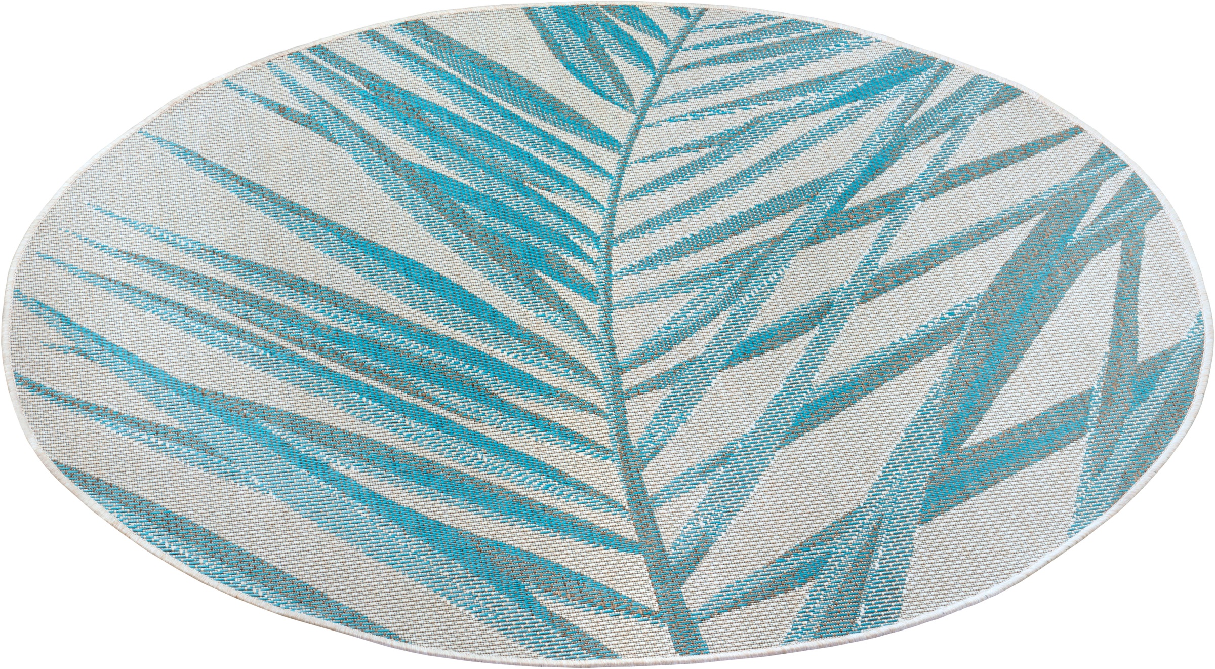 NORTHRUGS Teppich »Palm«, rund, 4 mm Höhe, Flachgewebe In und Outdoor geeignet, Florales Design, gekettelt, Wohnzimmer, Balkon, Terrasse, Garten, Robust, Pflegeleicht