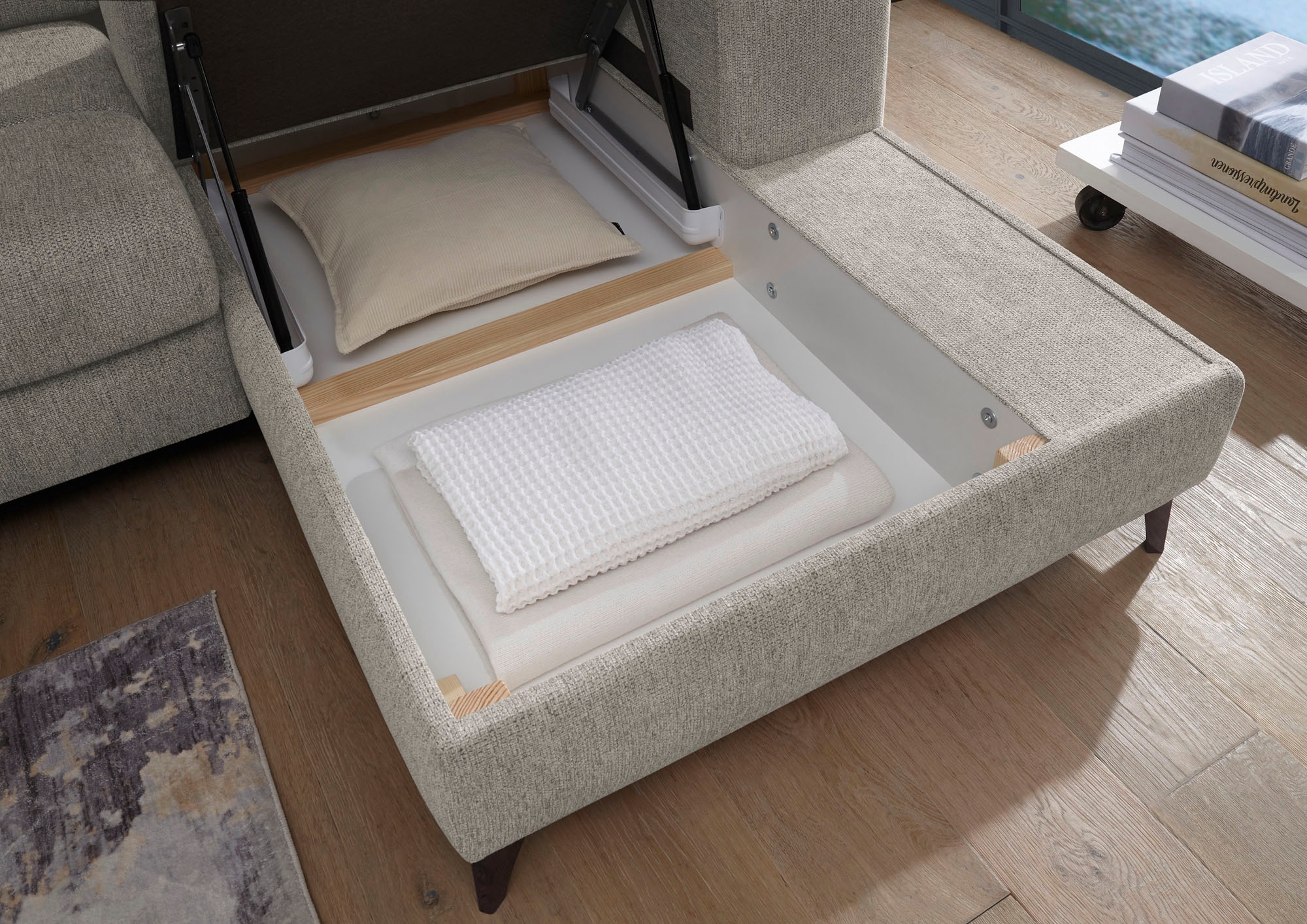 ED EXCITING DESIGN Ecksofa »Sydney L-Form«, mit Bettfunktion, Bettkasten, Kopfteilverstellung & 2 Zierkissen