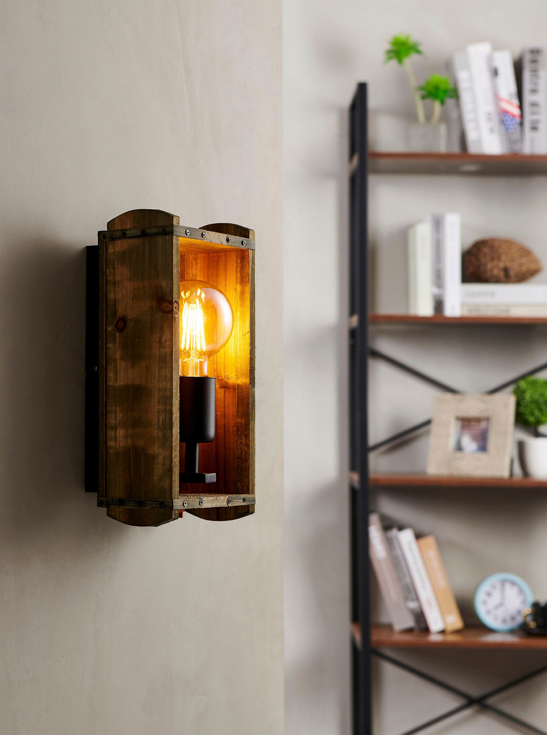 EGLO Deckenleuchte »WOOTTON«, Leuchtmittel E27 | Leuchtmittel wechselbar-ohne Leuchtmittel, Deckenleuchte in braun und schwarz aus Holz, Stahl - exkl. E27 - 40W