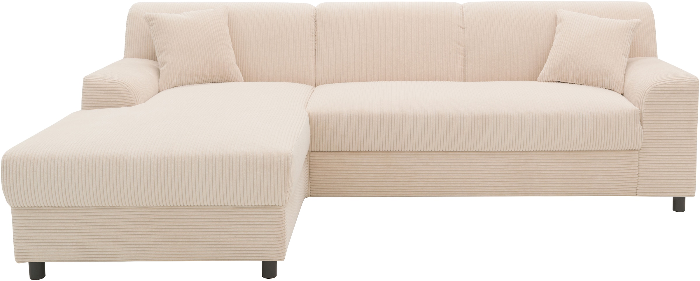 DOMO collection Ecksofa »Turah 2, L-Form, Cord oder Luxus-Microfaser, komfortabler Federkern«, B/T/H: 241/146/79 cm, incl. Zierkissen, wahlweise mit Bettfunktion