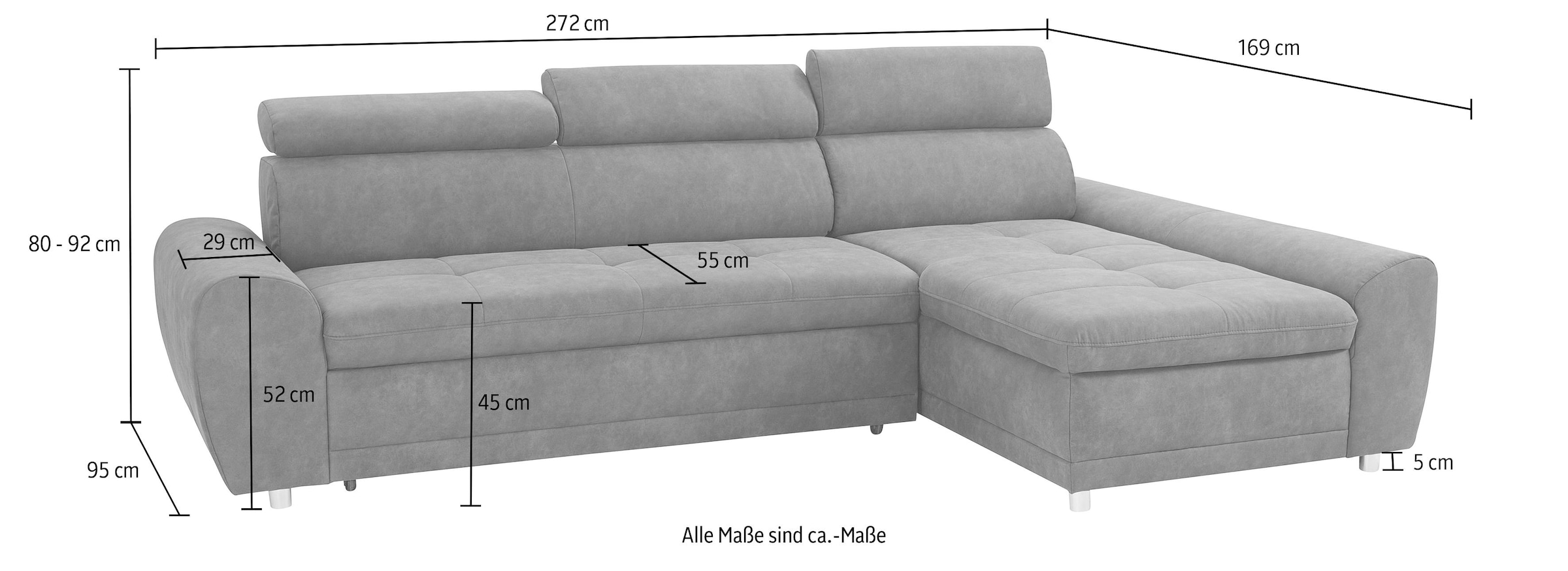 sit&more Ecksofa »Riva L-Form«, inklusive Kopteilverstellung, wahlweise mit Bettfunktion