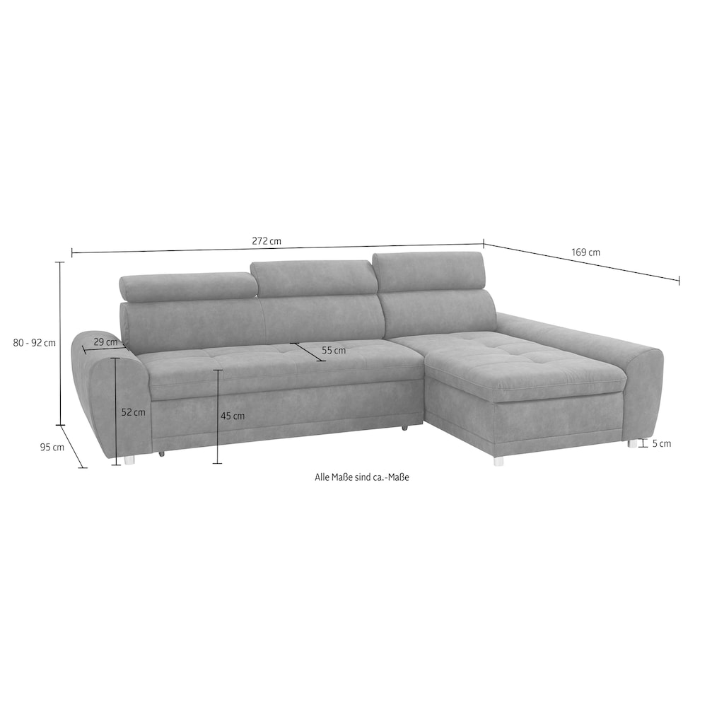 sit&more Ecksofa »Riva L-Form«, inklusive Kopteilverstellung, wahlweise mit Bettfunktion