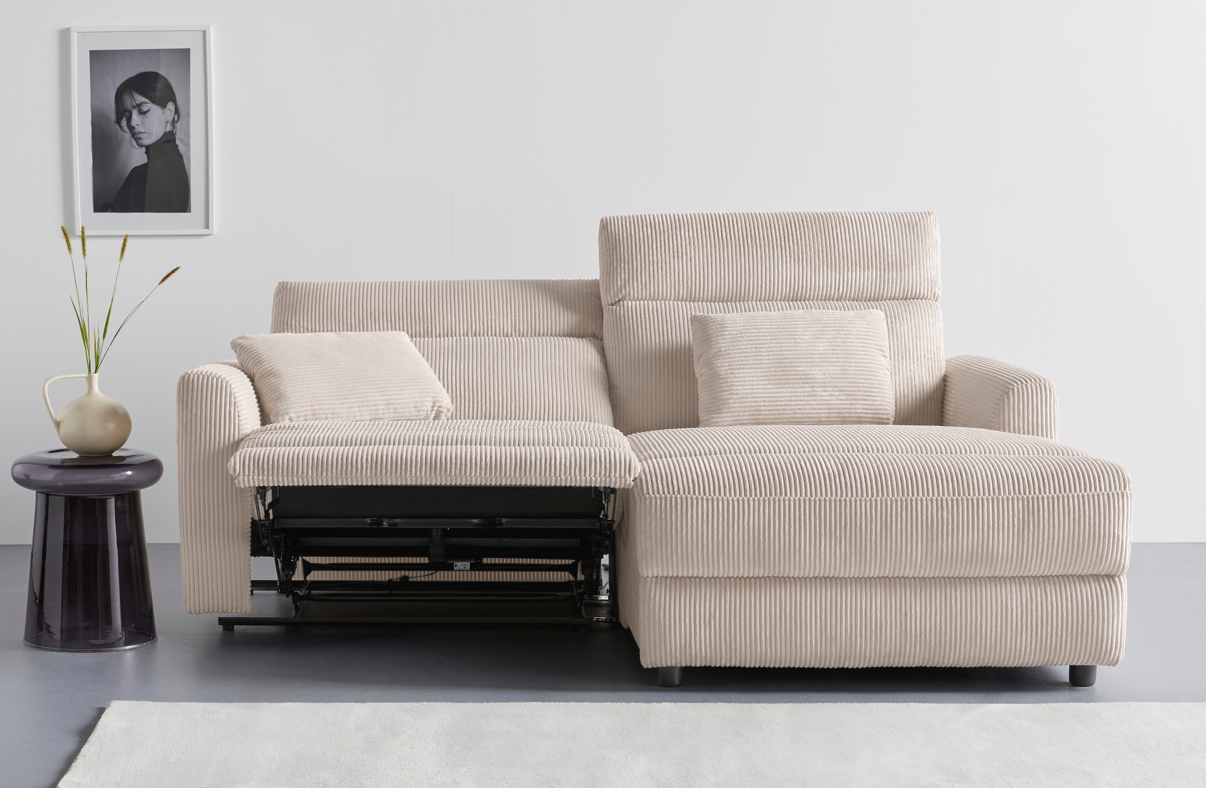 INOSIGN Ecksofa »JENNA, L-Form, 209cm, manuelle u. elektrische Funktion, mit USB A/C,«, Liegefunktion 105°-150°, Federkern, Struktur fein