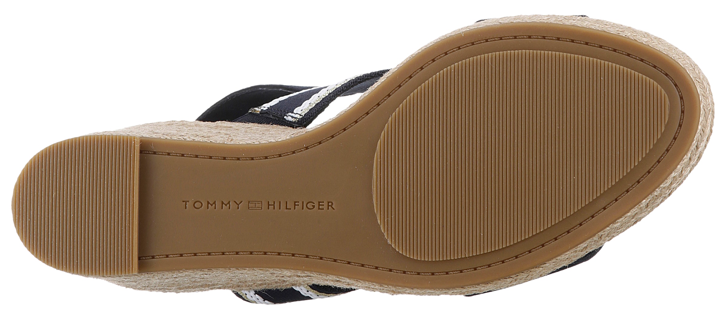 Tommy Hilfiger Keilsandalette »WEBBING HIGH WEDGE SANDAL«, Sommerschuh, Sandale, Keilabsatz, mit seitlichem TH-Label