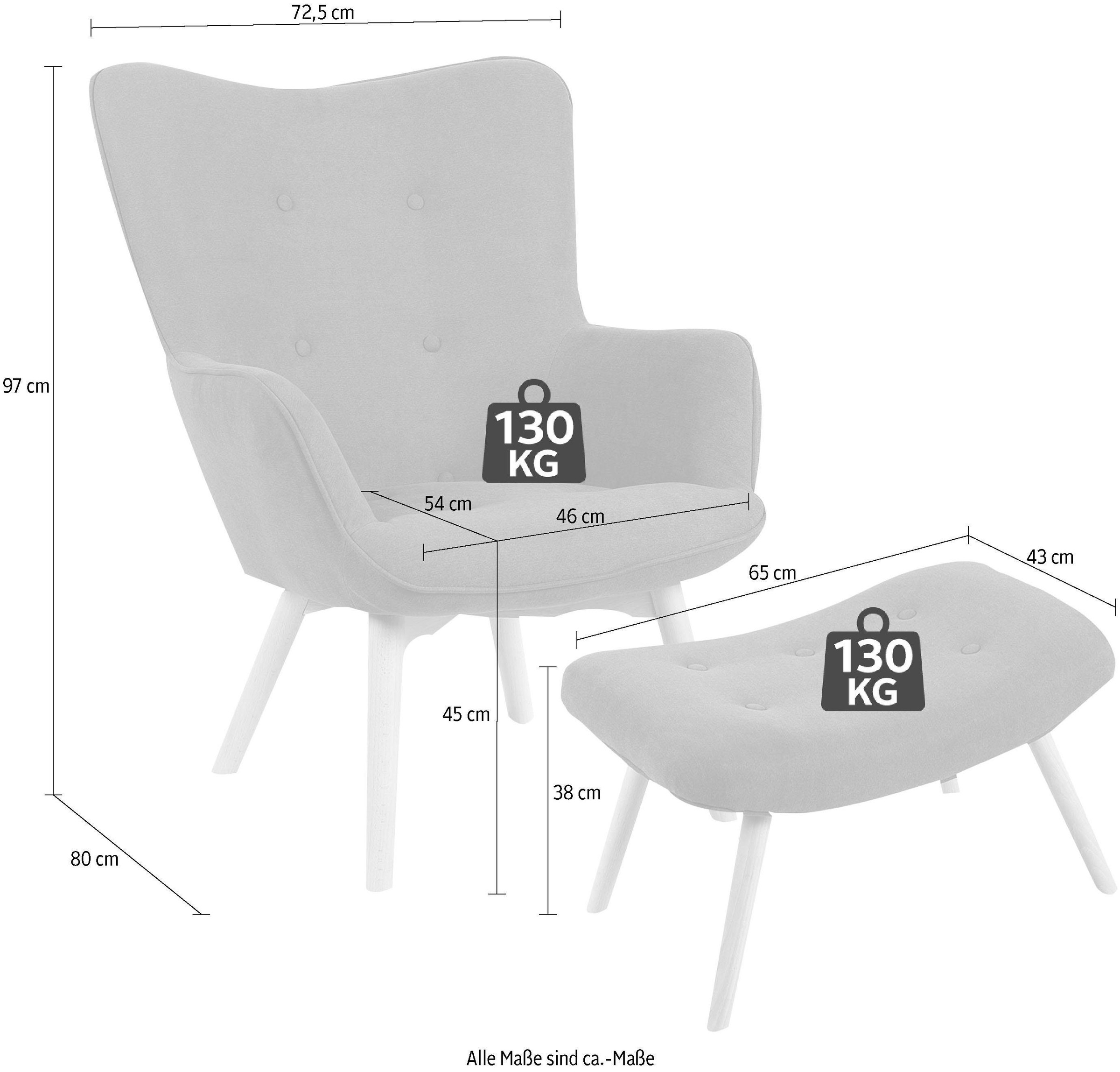 Homexperts Sessel »Aron«, (1 St.), Sessel mit Knopfsteppung, wahlweise mit Hocker