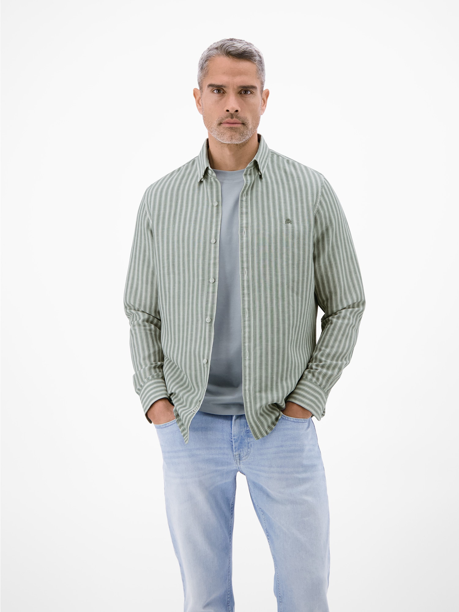 LERROS Leinenhemd »Gestreiftes Langarmhemd aus Leinen-Baumwoll-Mix« Gestreift, 55% Leinen, 45% Baumwolle, Button‑down, 2‑Knopf