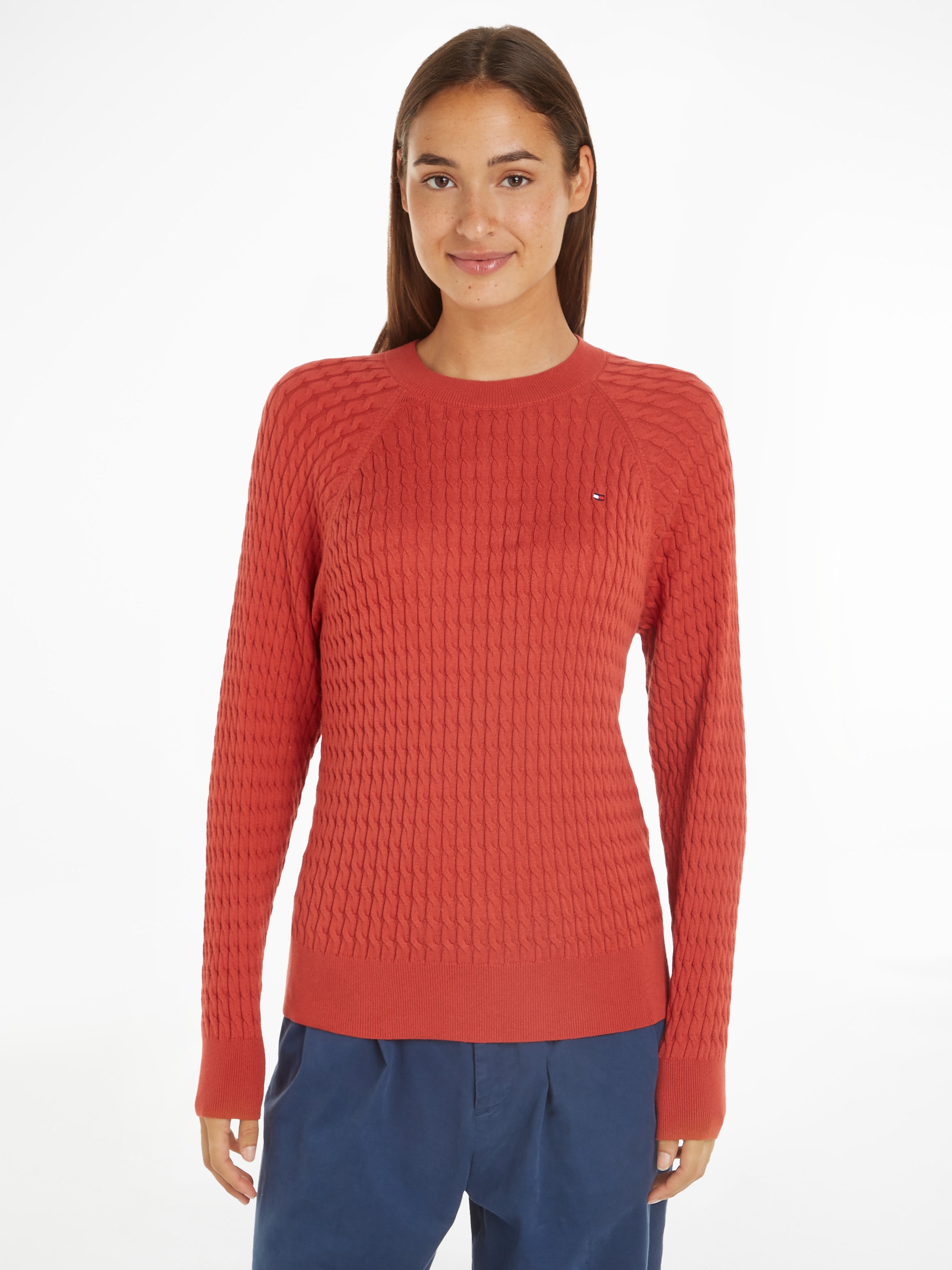 Tommy Hilfiger Rundhalspullover »CO CABLE C-NK SWEATER«, mit Zopfmuster