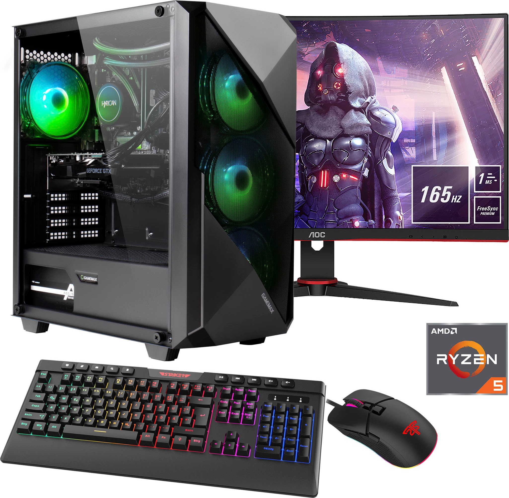Hyrican Gaming-PC-Komplettsystem »Striker SET02262«, 5600X, Windows 11, inklusive 27 Monitor AOC C27G2AE/BK