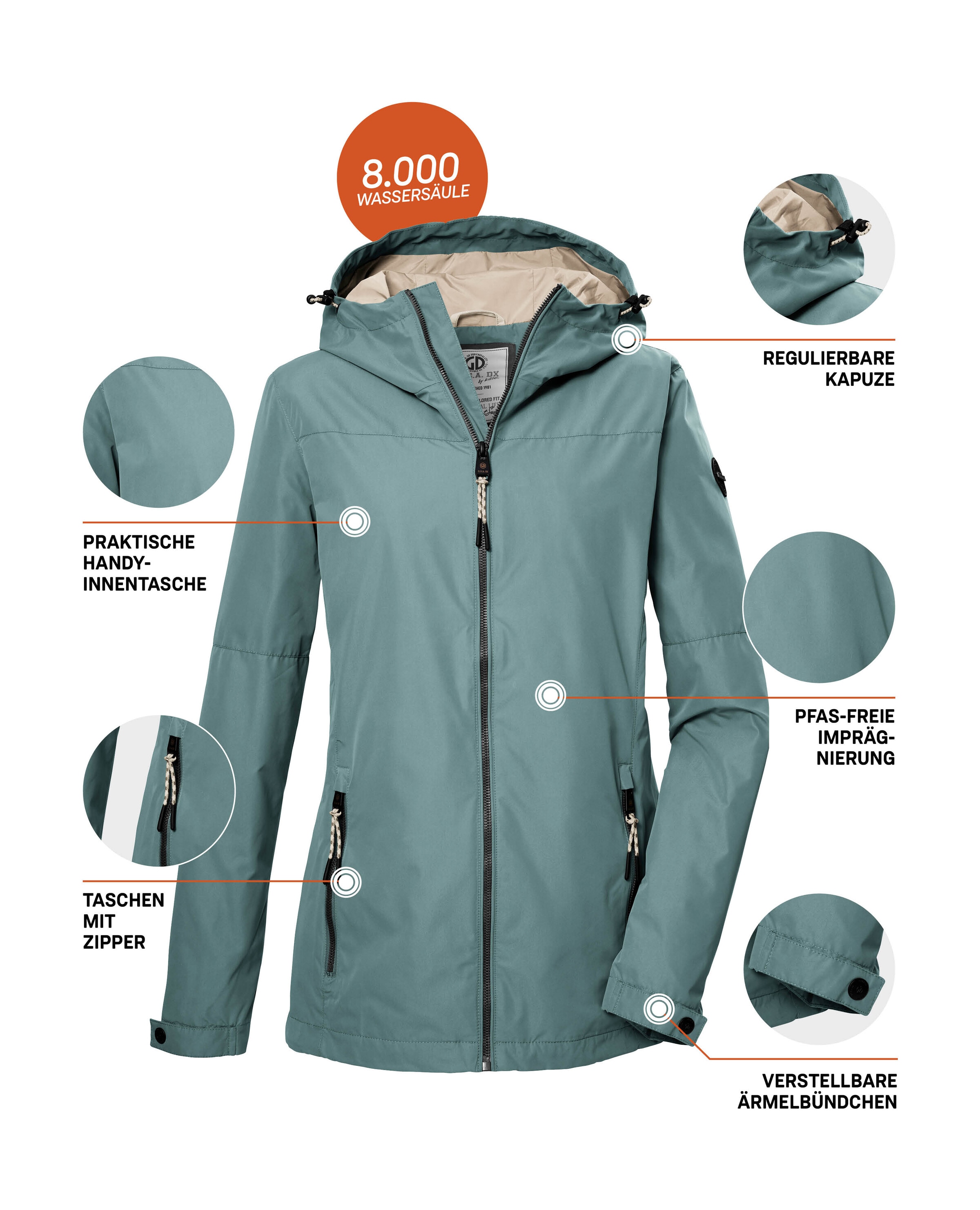 G.I.G.A. DX by killtec Funktionsjacke »GS 71 WMN JCKT«, Damenjacke: wasserdicht, winddicht, PFAS-frei, verstellbar, Kapuze