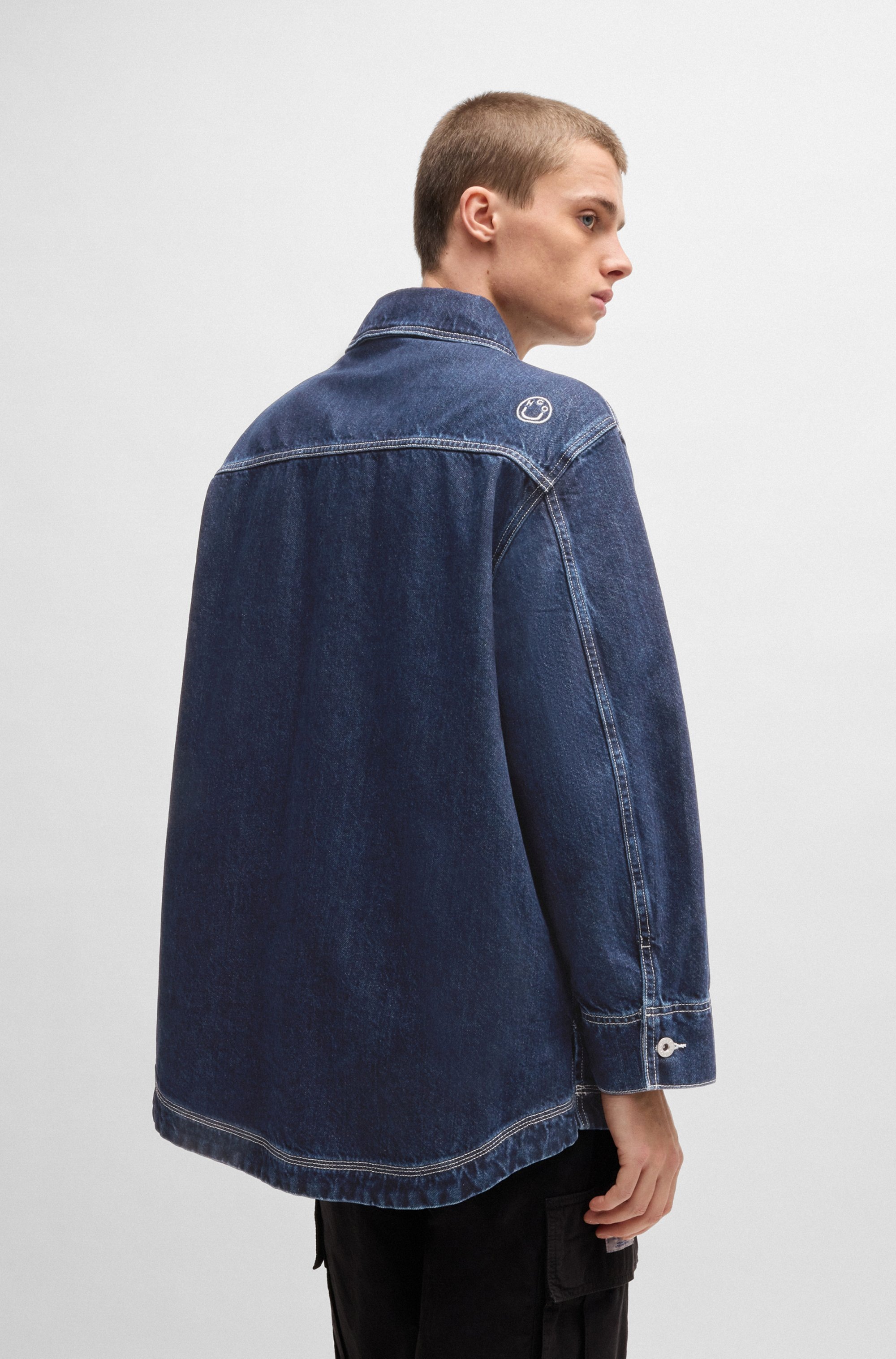 HUGO Blue Jeansjacke »Galane«, mit kontrastfarbenen Nähten Overshirt Oversized Unisex