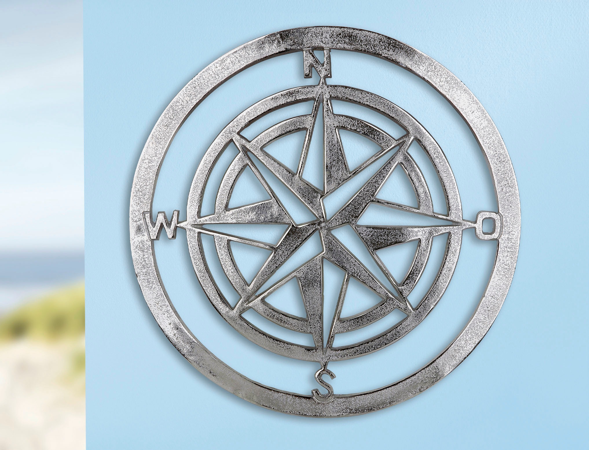 GILDE Wanddekoobjekt »Wandrelief Windrose, silber«, (1 St.), Wanddeko, Ø 50 cm, maritim, dekorativ im Esszimmer & Wohnzimmer