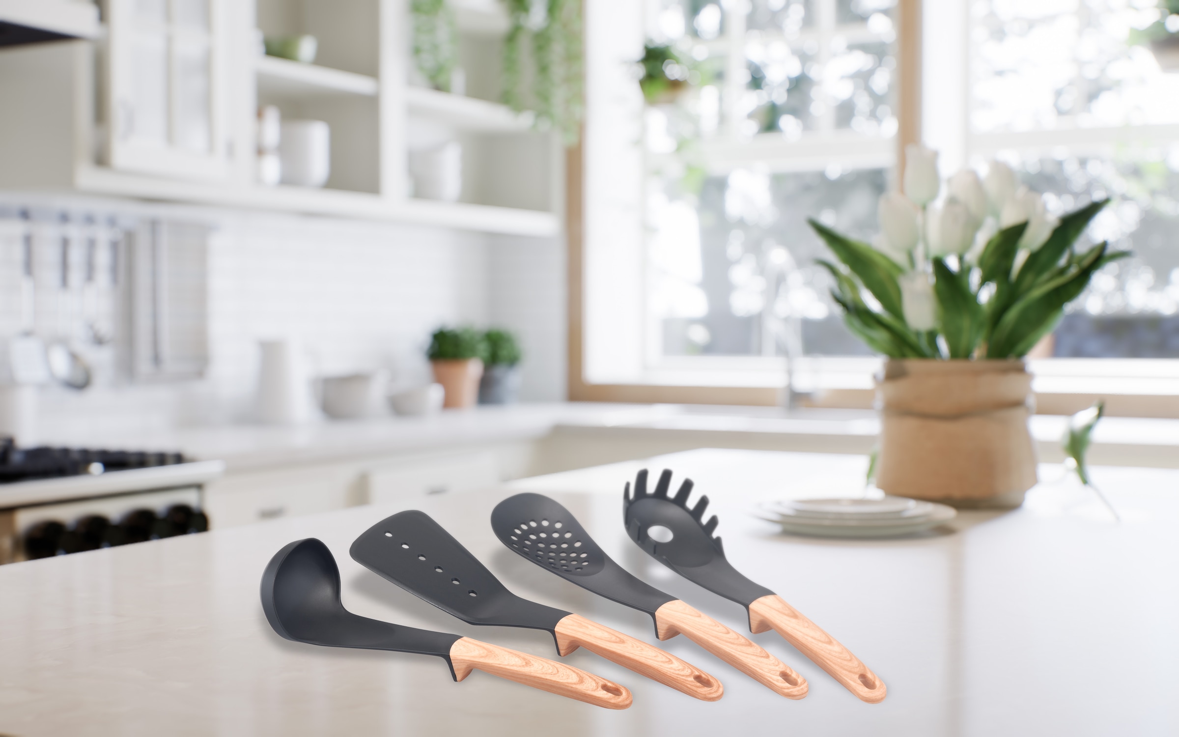 my home Topf-Set »Genlis« Set, Kochtopf 16/20/24 cm, Bratpfanne 24/28 cm + 4-tlg. Küchenhelfer-Set, 12 Stk. tlg. Aluminium