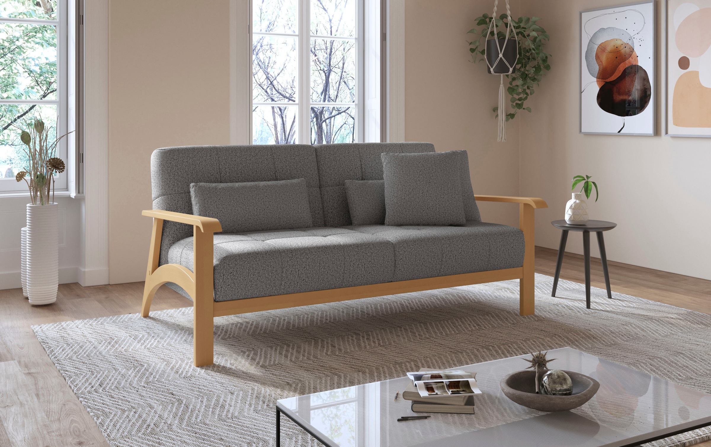 sit&more 2,5-Sitzer »Billund«, Armlehnen aus eichefarbigem Buchenholz, verschiedene Bezüge und Farben