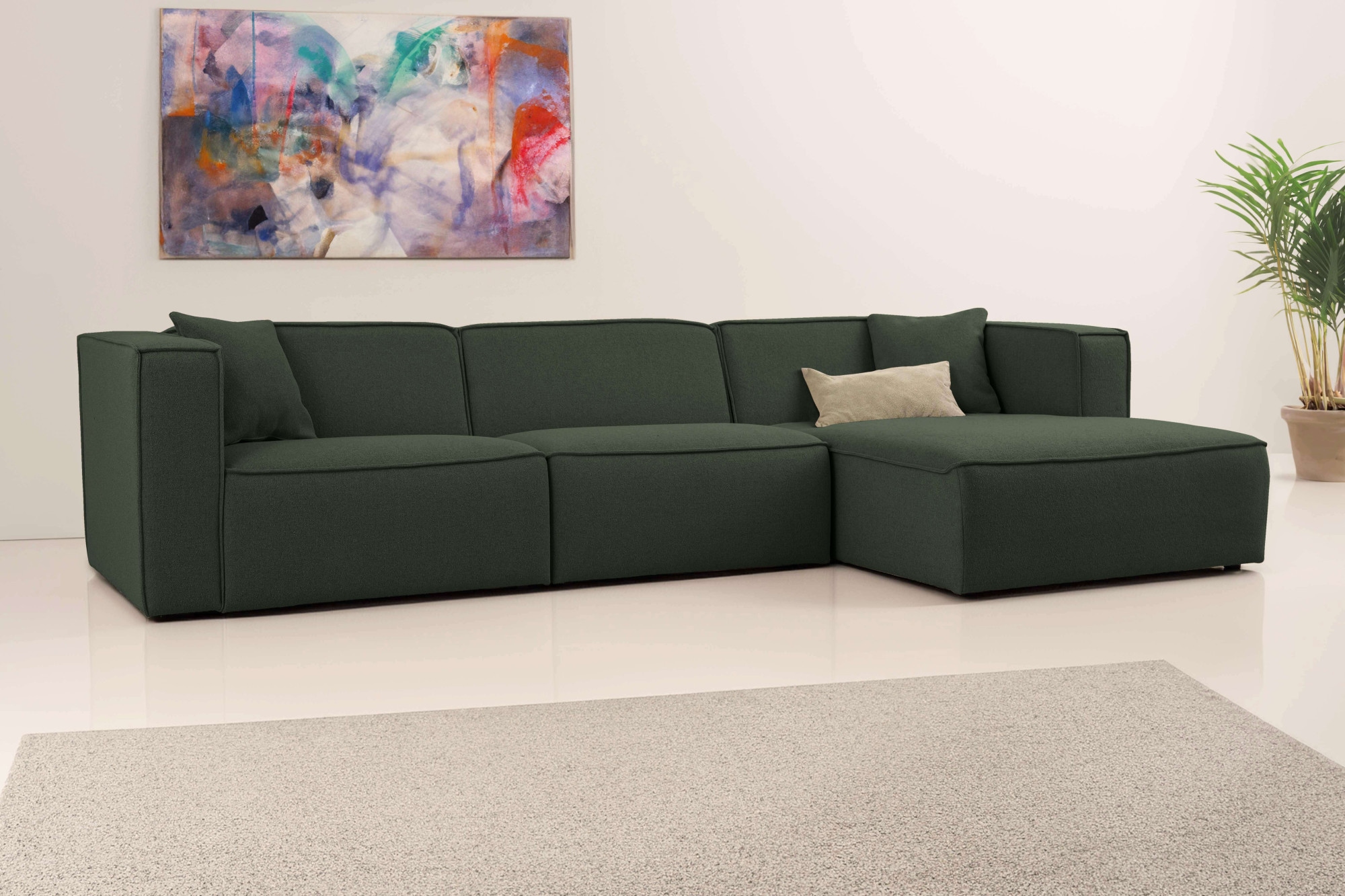 OTTO home Ecksofa »Tammie«, Breite 312 cm, Webstoff fein, bodentief, mit Wellenunterfederung