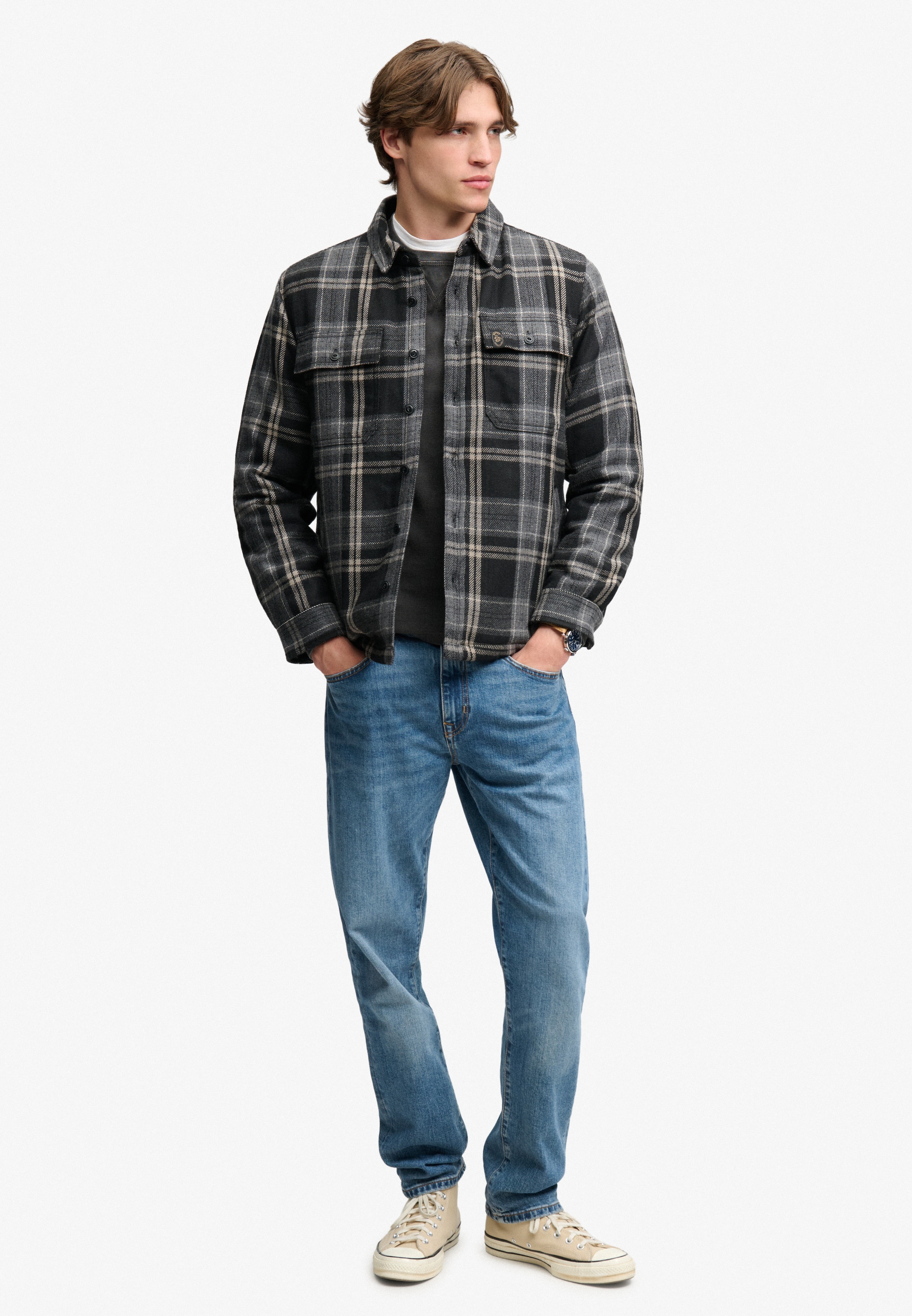 Superdry Langarmhemd »BORG LINED MILLER OVERSHIRT« Materialmix, oversize