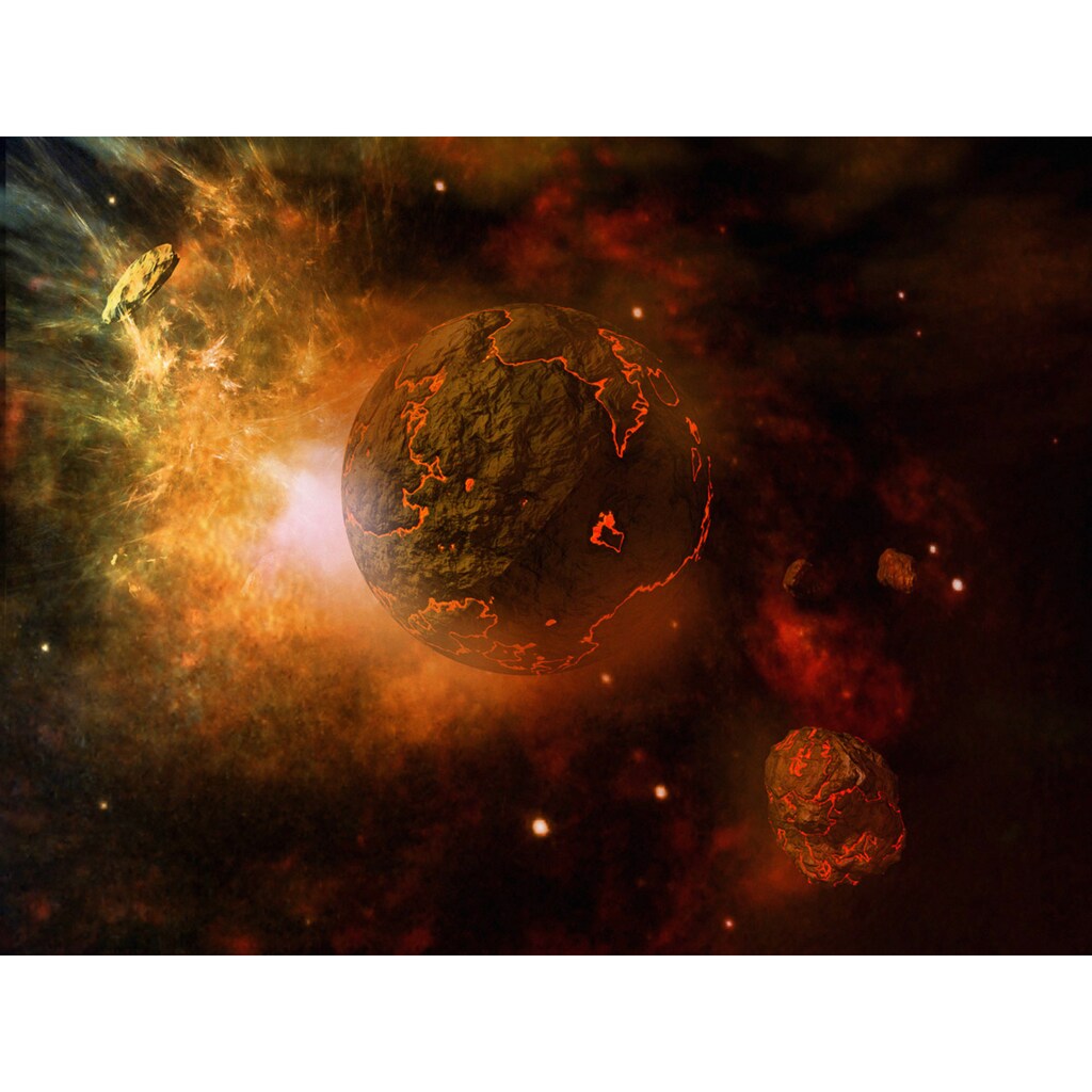 Papermoon Fototapete »Feuriger Planet und Asteroiden«