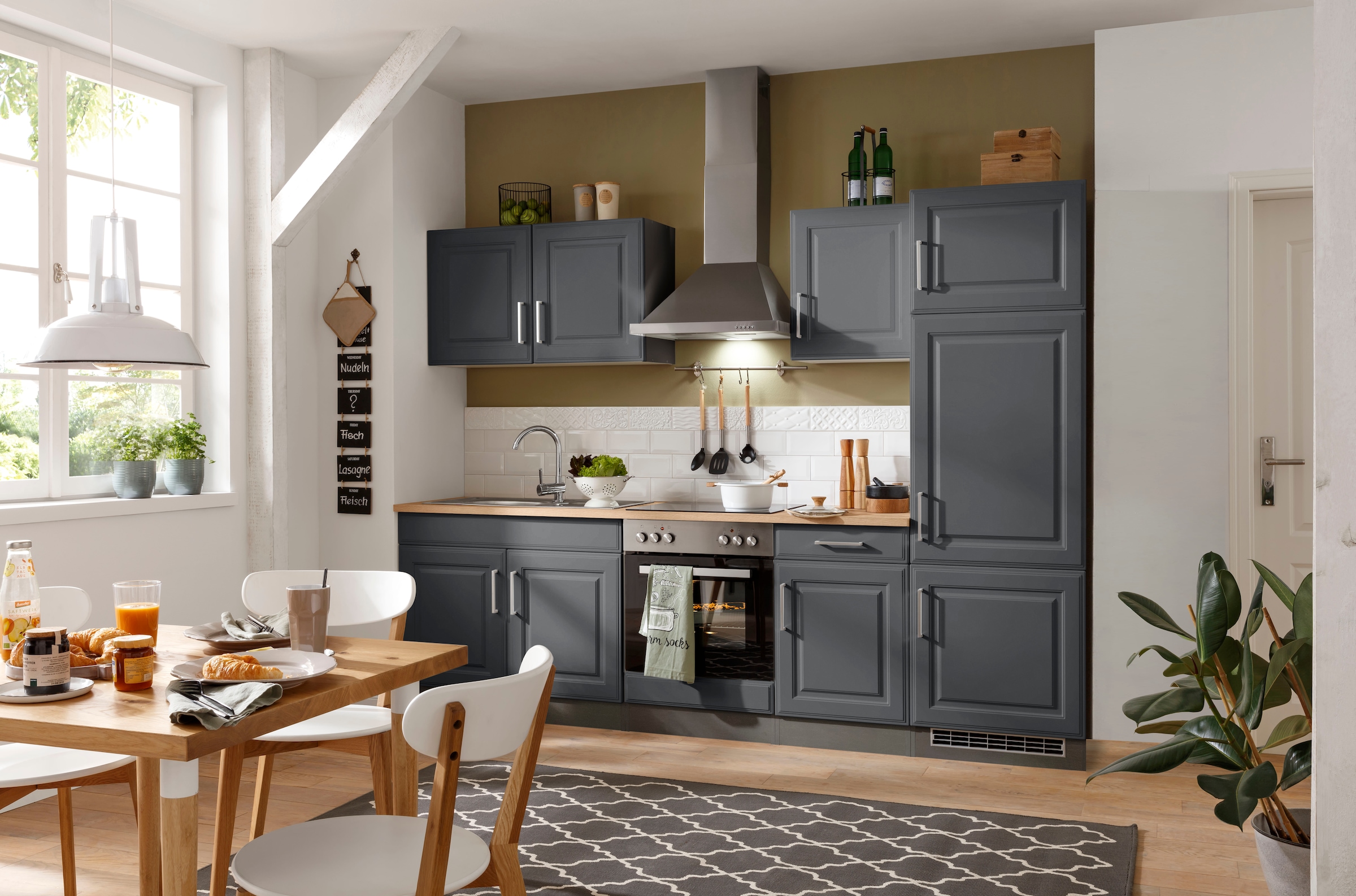 HELD MÖBEL Küchenzeile »Stockholm«, Breite 270 cm, mit hochwertigen MDF Fronten im Landhaus-Stil