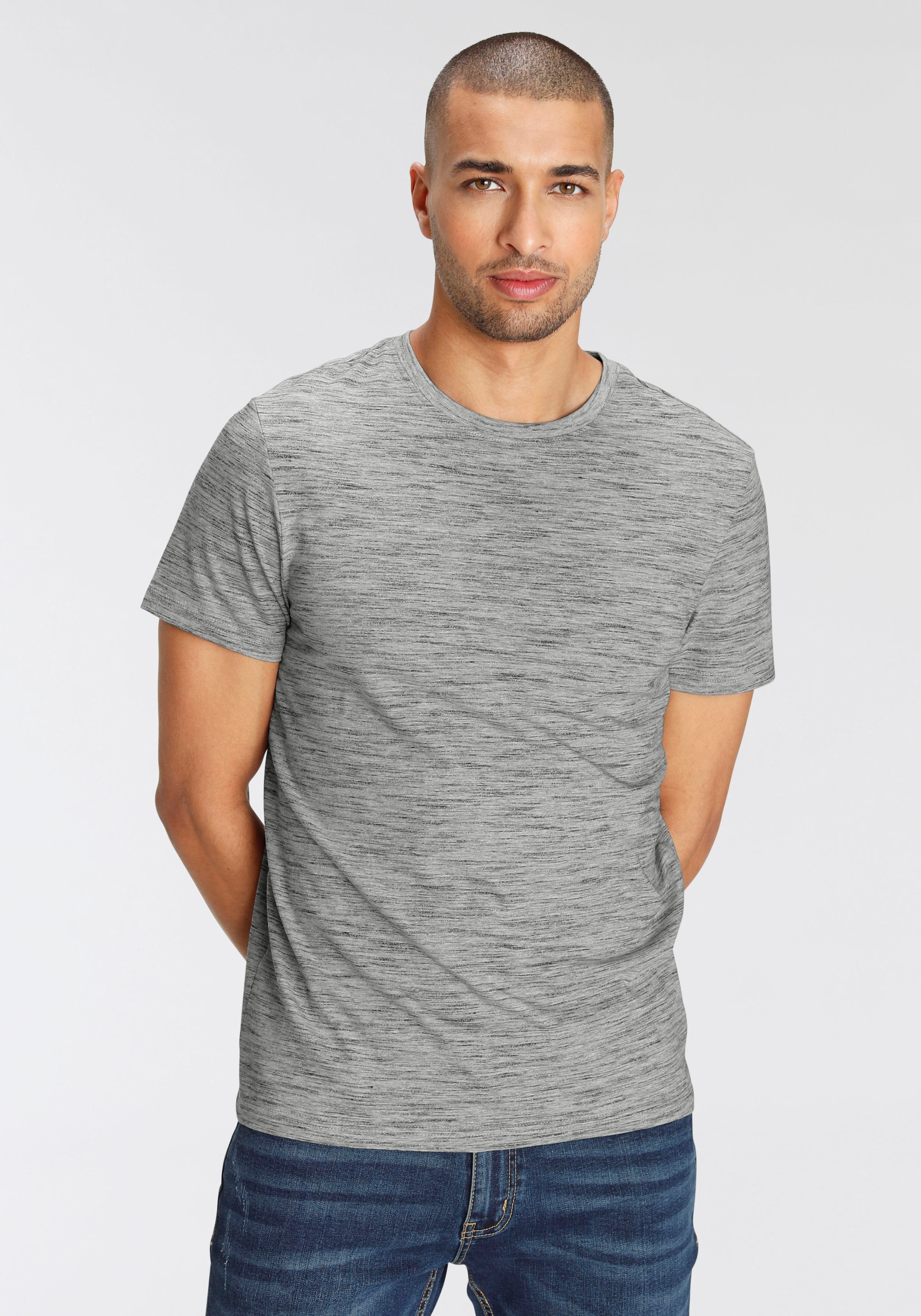 AJC T-Shirt, Kurzarm, Regular Fit, meliert, Rundhalsausschnitt