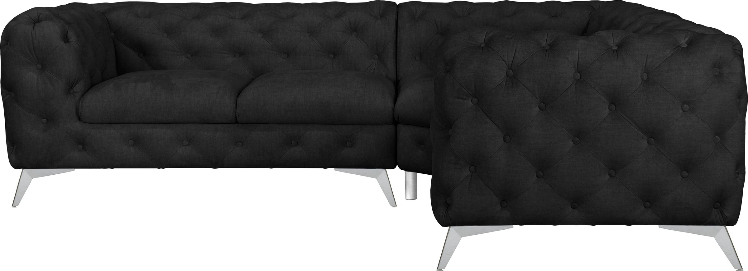 Leonique Chesterfield-Sofa »Ecksofa GLYNIS L-Form mit Wellenunterfederung, Maße B/T/H 264/264/75cm«, aufwändige Knopfheftung, moderne Chesterfield Optik, Fußfarbe wählbar