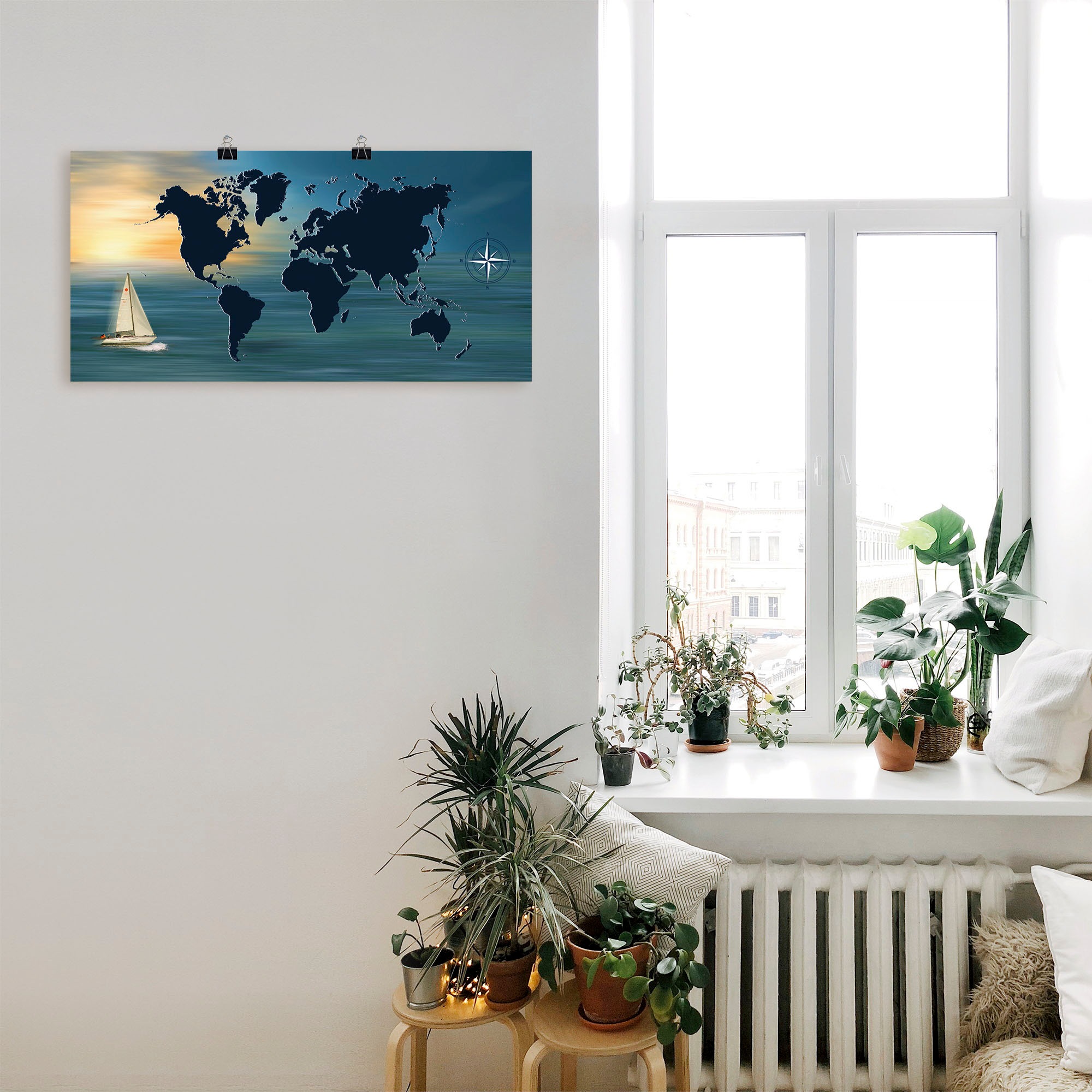 Artland Wandbild »Weltumsegelung mit Weltkarte«, Landkarten, (1 St.), als Leinwandbild, Poster in verschied. Größen