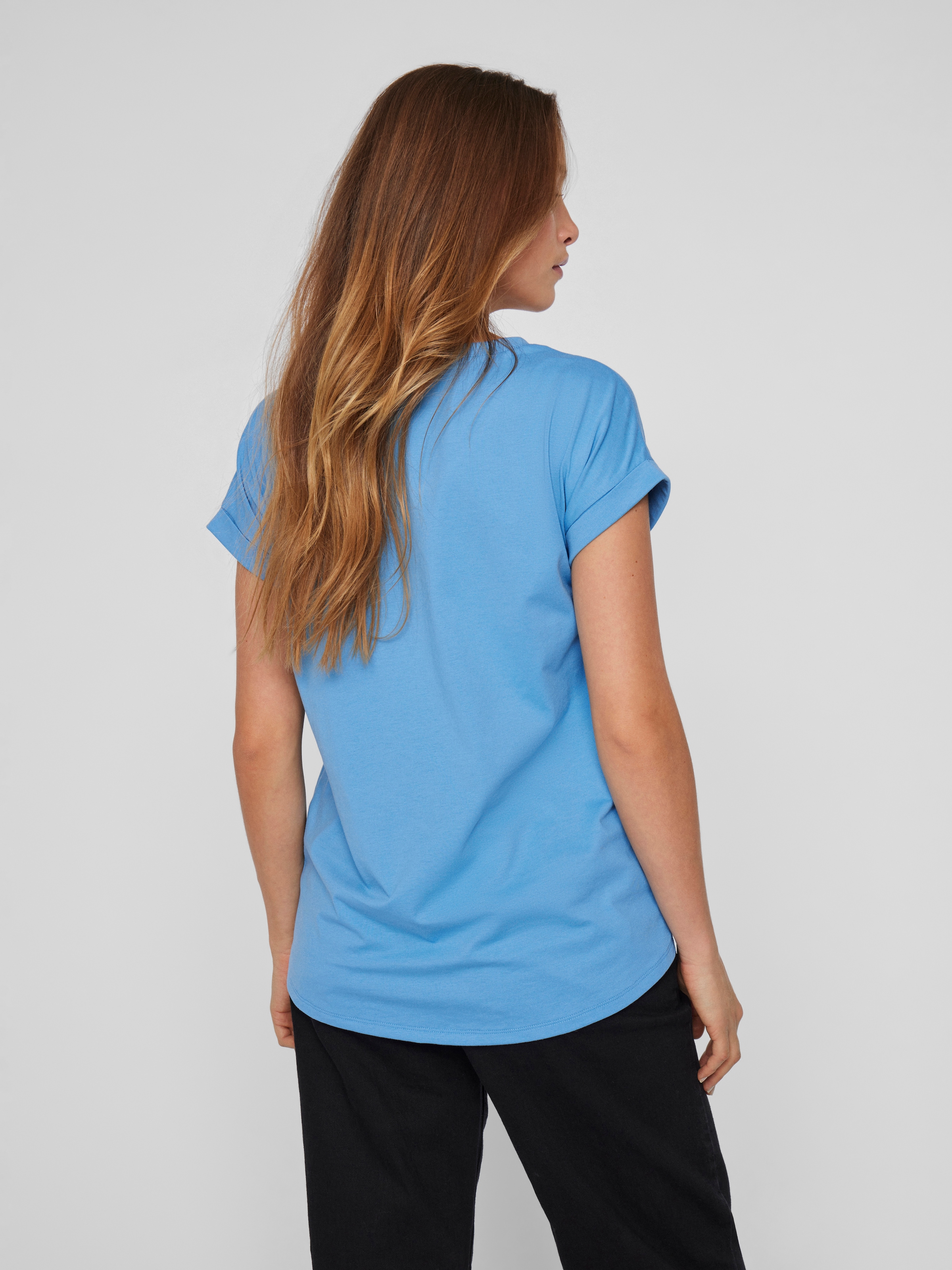 Vila Rundhalsshirt »VIDREAMERS NEW PURE T-SHIRT/SU-NOOS«, Basic Damen-T-Shirt mit Rundhalsausschnitt und umgeschlagenen Ärmeln