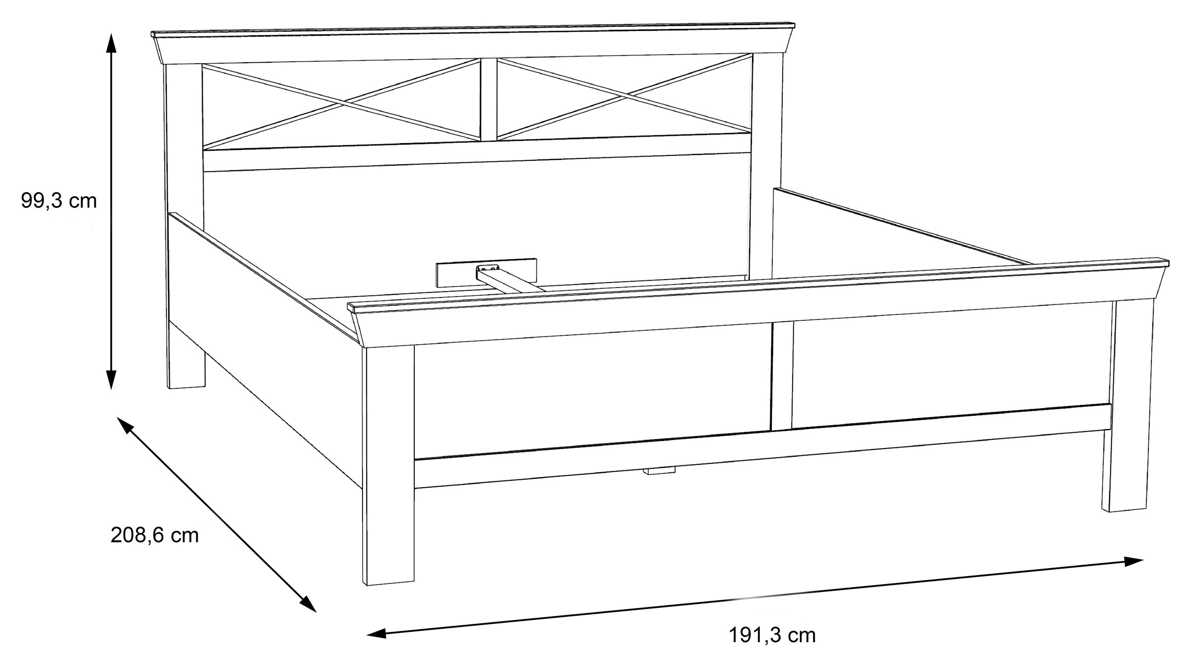 FORTE Bett »KASHMIR, Belastbarkeit 250 KG, dekoratives Kopfteil«, (Liegefläche 180 x 200 cm, B x H x T: ca. 191 x 99x 210 cm), Bett im Landhaustil, pflegeleicht, Dekor Pinie Weiß