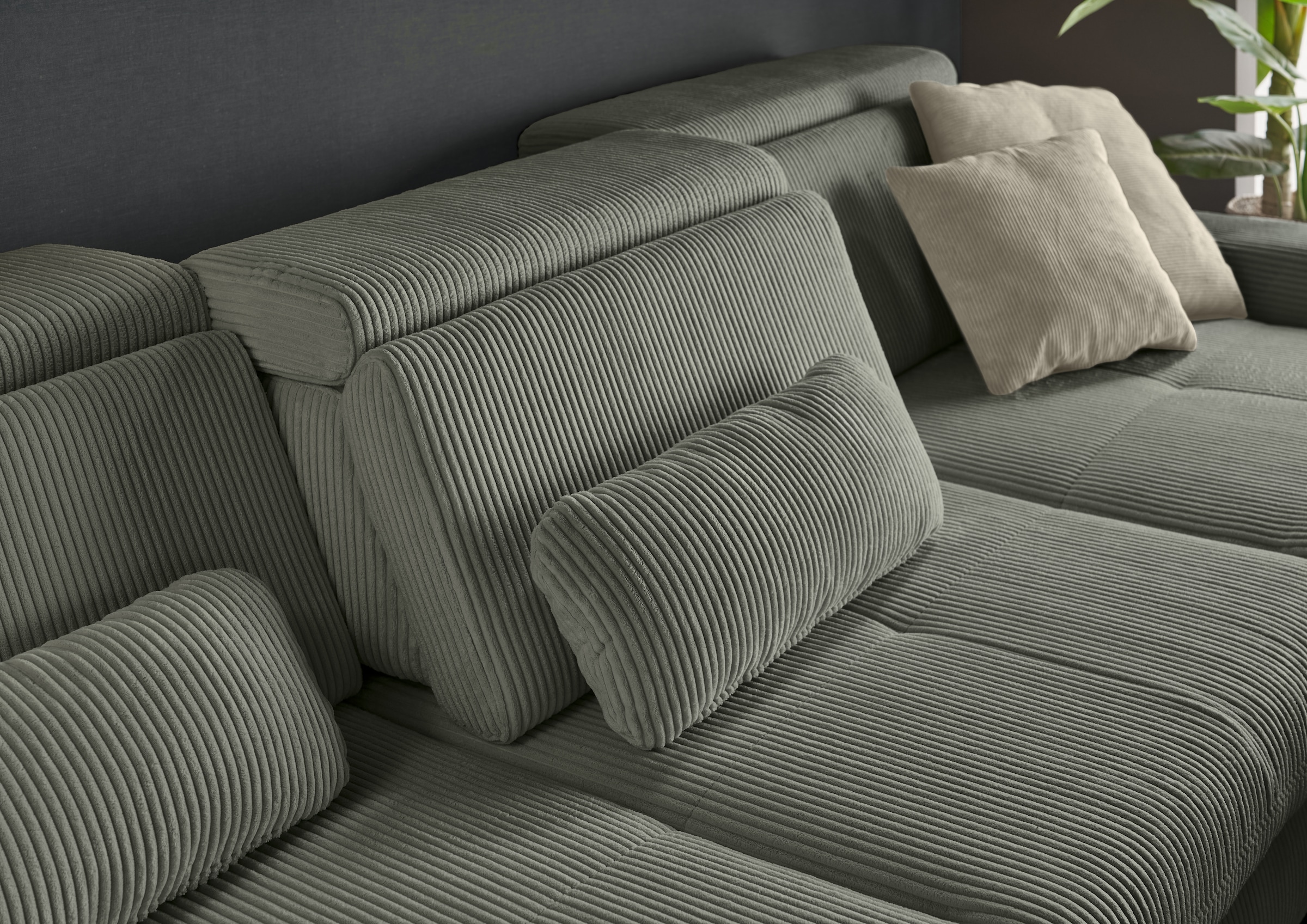 set one by Musterring Ecksofa »SO 3400, Cord, Sitzhöhe 47cm oder 49cm, inkl. Sitztiefenverstellung«, mit Canape und verschiedenen Funktionen, Kaltschaum, B307 x T195 cm