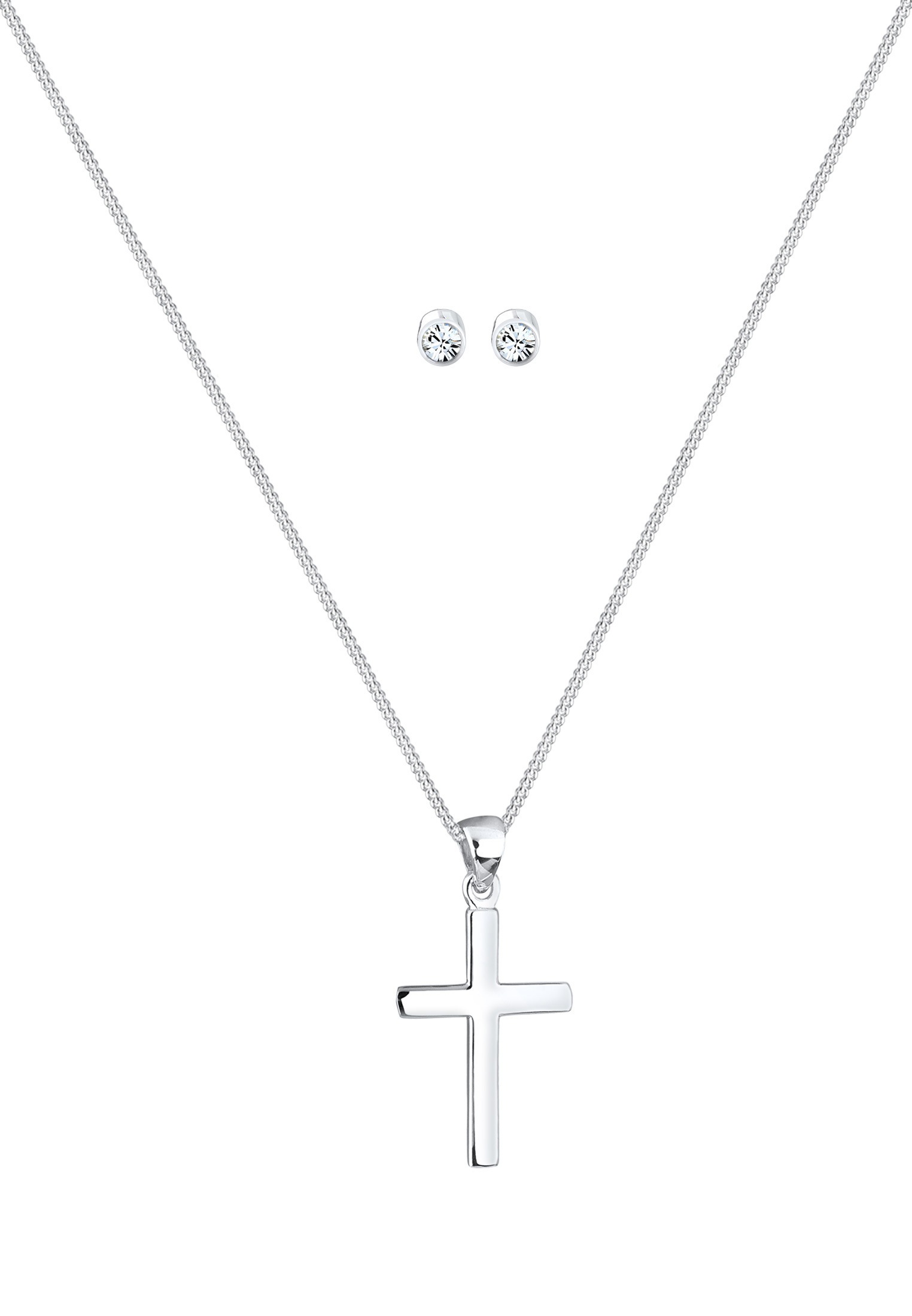 Elli Ohrring und Ketten Set »Schmuckset Kette Kreuz und Stecker 925 Silber, mit Kristallen von Swarovski®«