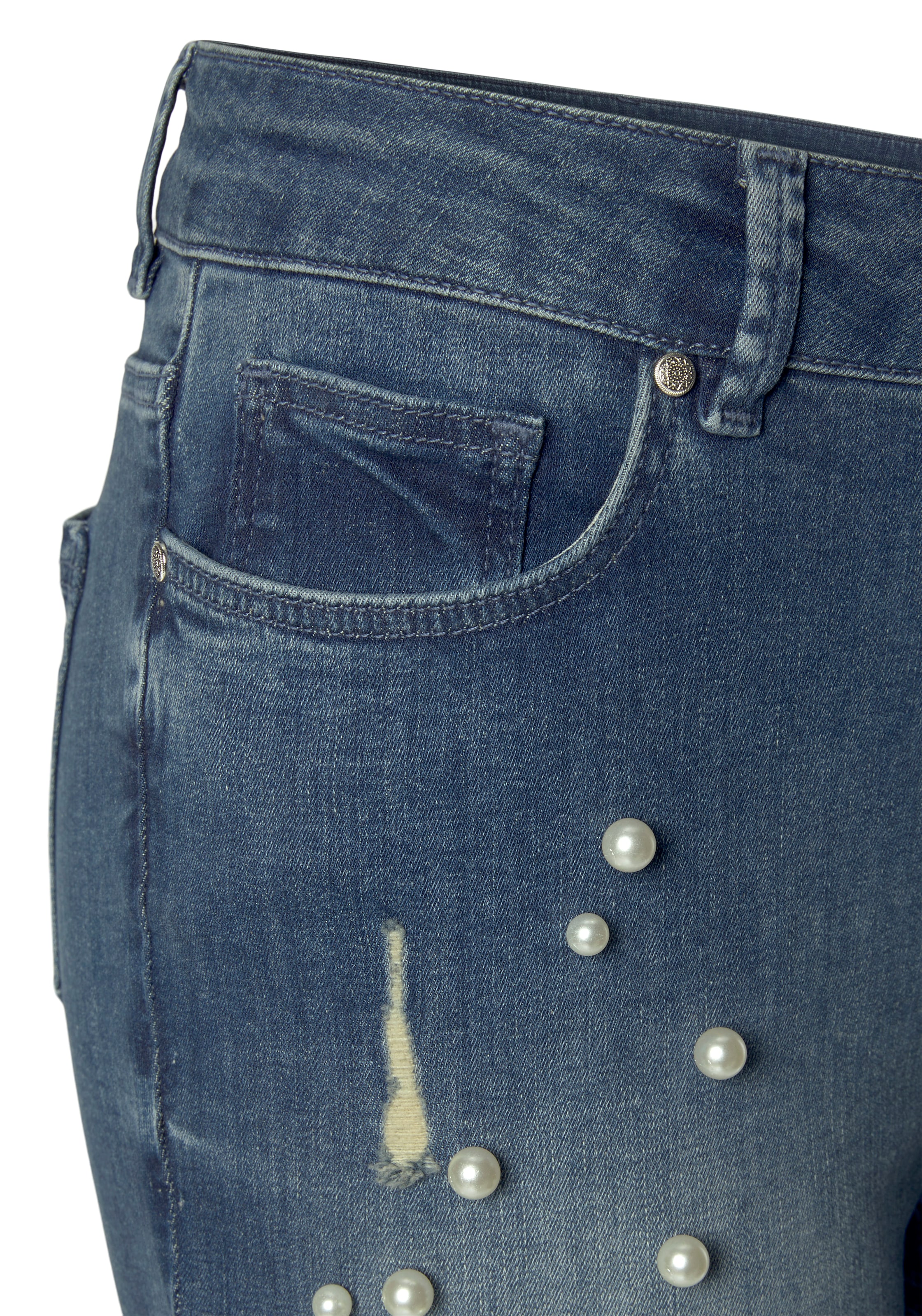 LASCANA Destroyed-Jeans, mit Perlen, elastische Skinny-Jeans