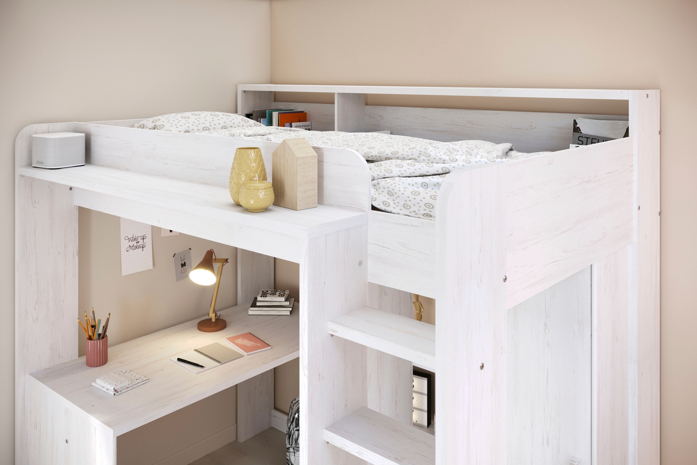 Parisot Hochbett »Higher«, inkl. Schrank, Schreibtisch und Regal