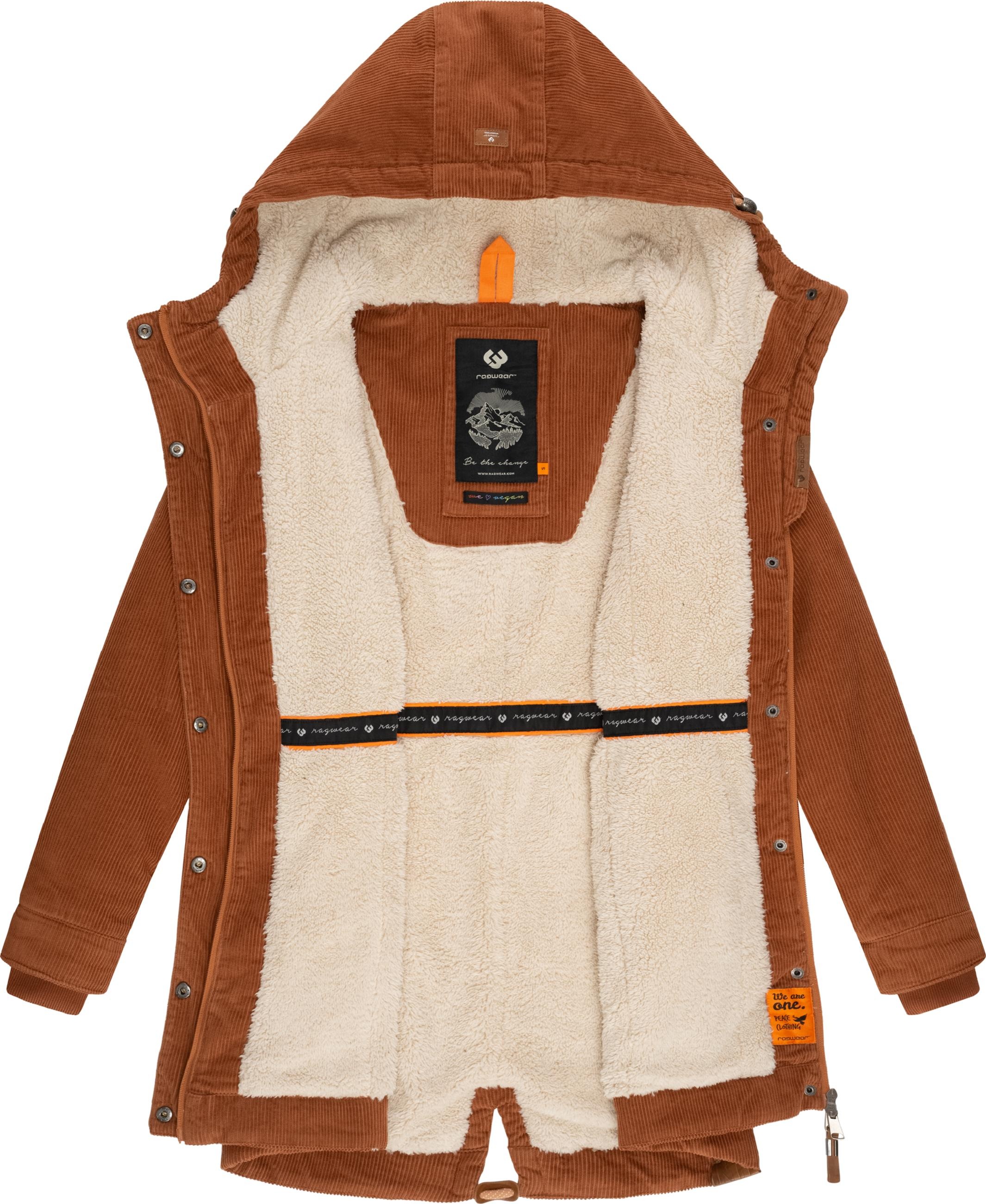 Ragwear Wintermantel »Winterjacke Canny Corduroy«, stylischer Damen Cordmantel mit Kapuze