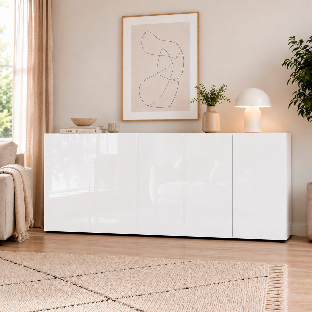 Home affaire Sideboard »MISTER – Schrank, Kommode, 225 cm breit, 80 cm hoch, Made in Italy« komplett Hochglanz lackiert, 5 Türen, 6 Fächer