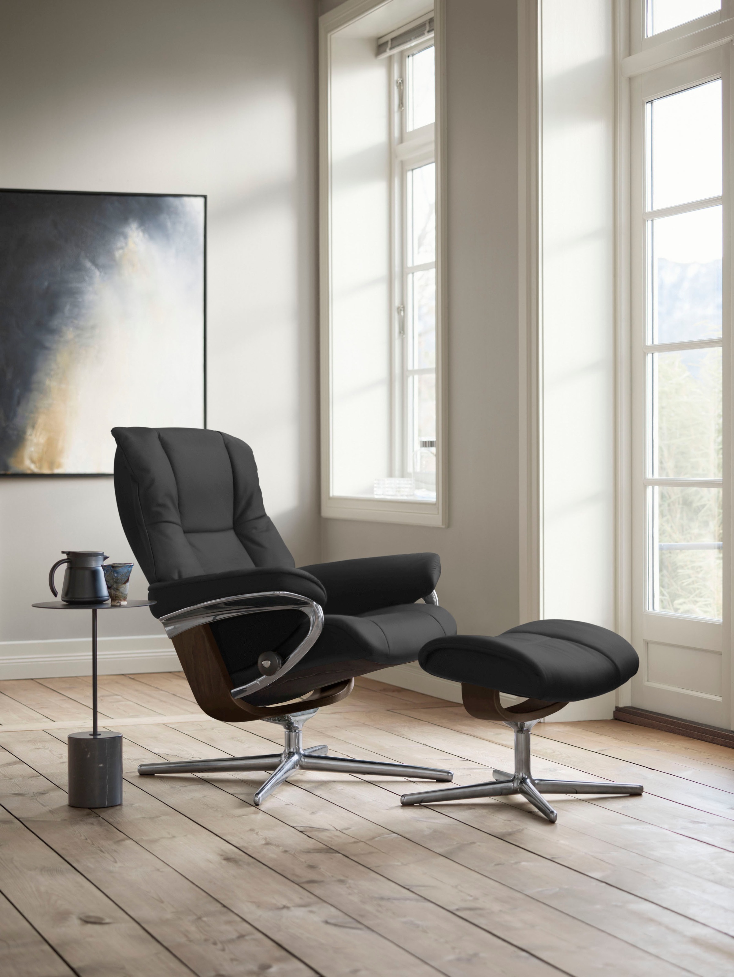 Stressless® Relaxsessel »Mayfair« Set, Relaxsessel mit Hocker,  mit Hocker, mit Cross Base, Größe S, M & L, Holzakzent Braun