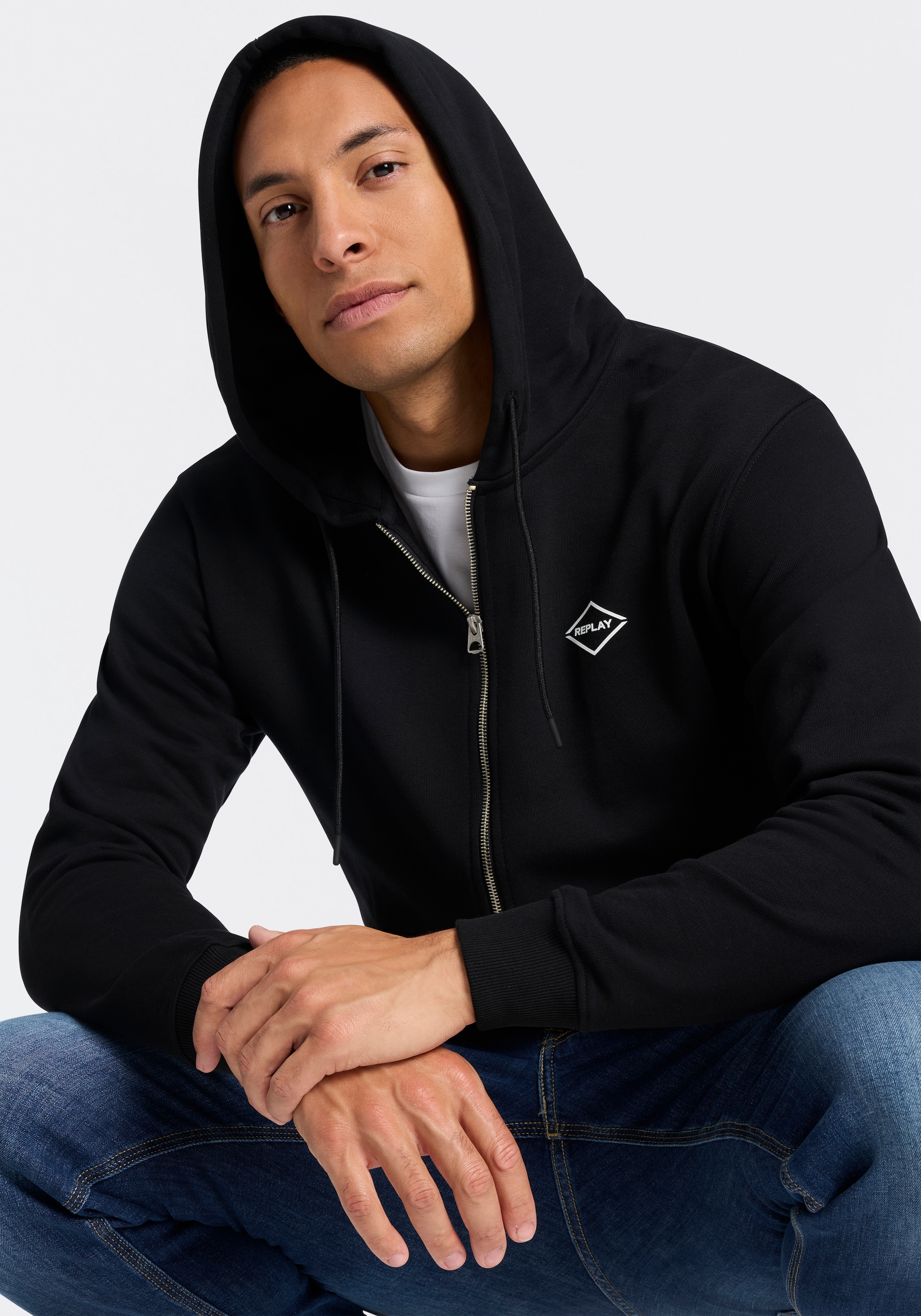 Replay Kapuzensweatjacke aus Baumwolle, Regular Fit