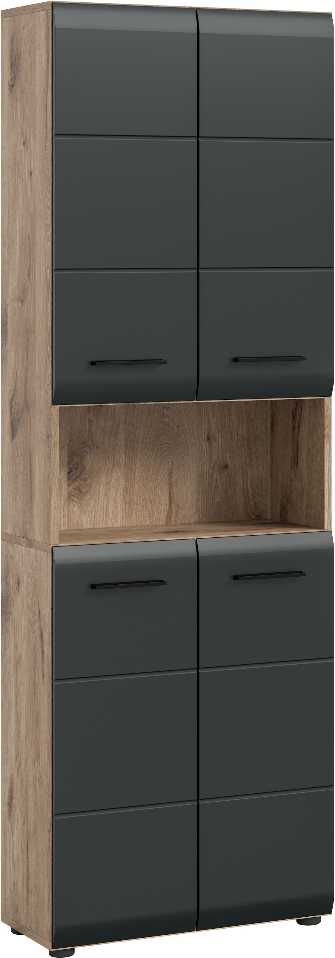welltime Stauraumschrank »FLORENZ, TOPSELLER!, Höhe 185 cm, 4 Türen, 4 Fachböden, 1 offenes Fach« TOPSELLER!,  hochwertige MDF Front, Griff schwarz