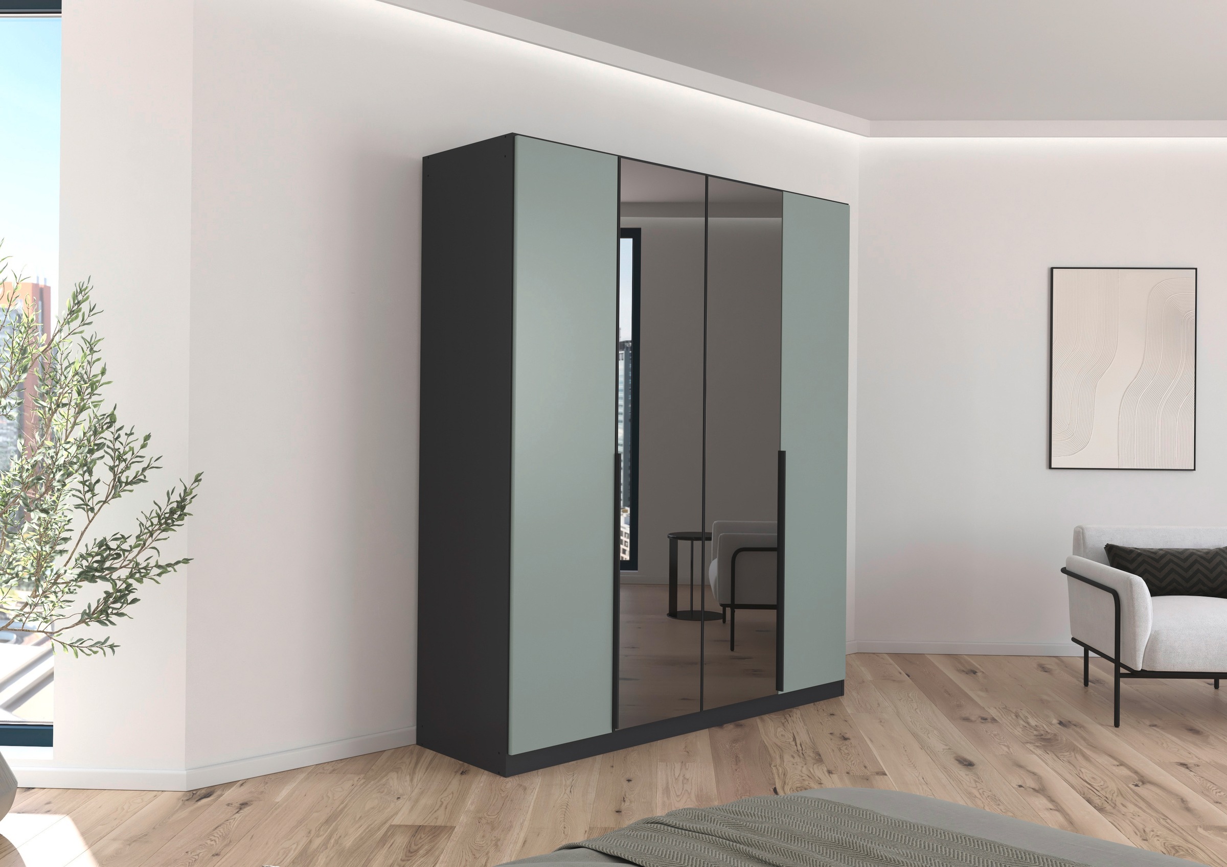 INOSIGN BY RAUCH Drehtürenschrank »Ferris Schrank Breite 2,10m BESTSELLER Schlafzimmerschrank«, Kleiderschrank mit Spiegel in den Ausführungen BASIC/CLASSIC/PREMIUM