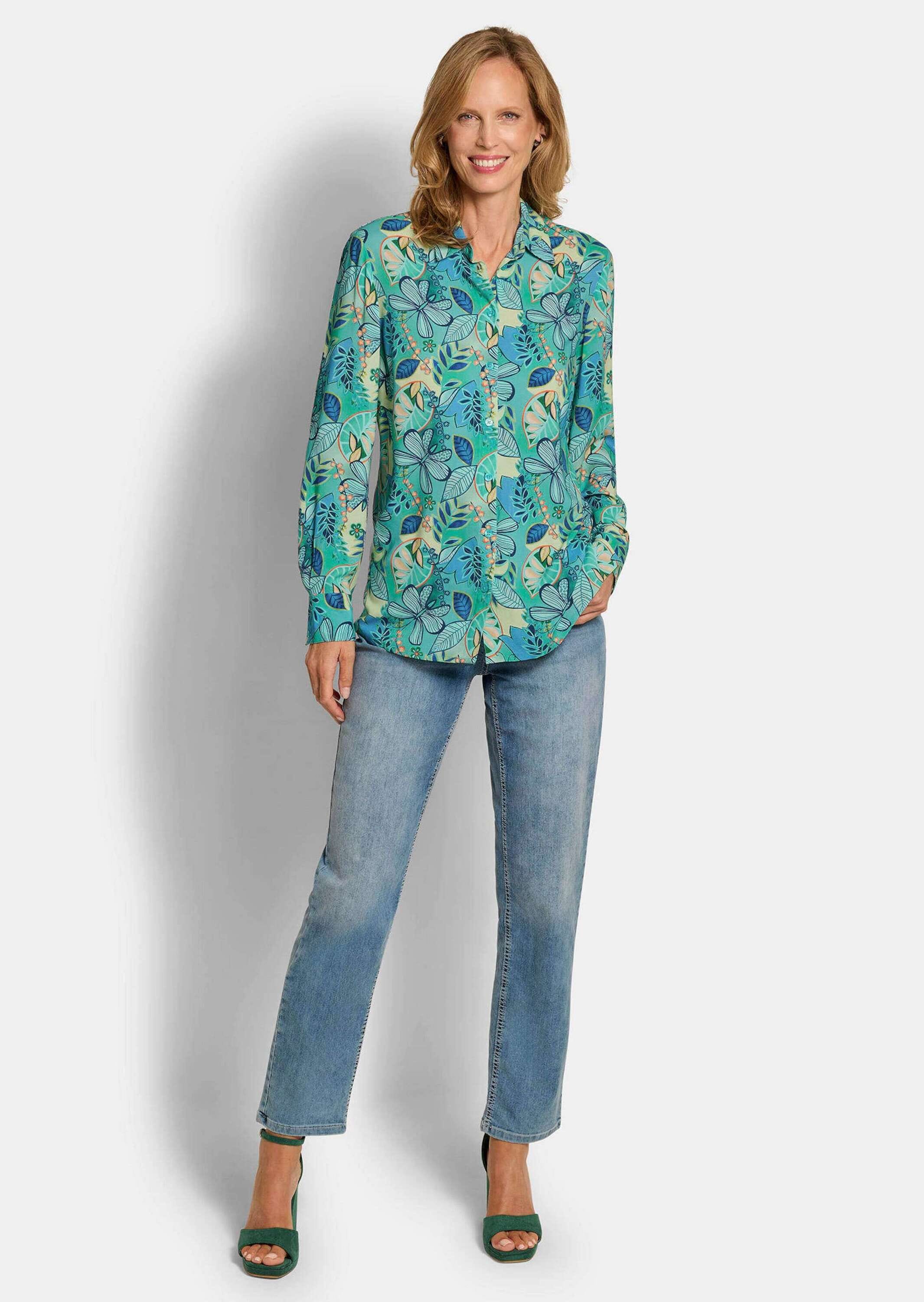 GOLDNER Kurzarmbluse »Kurzgröße Blusenshirt mit floralem Print« figurschmeichelnde Schnittführung