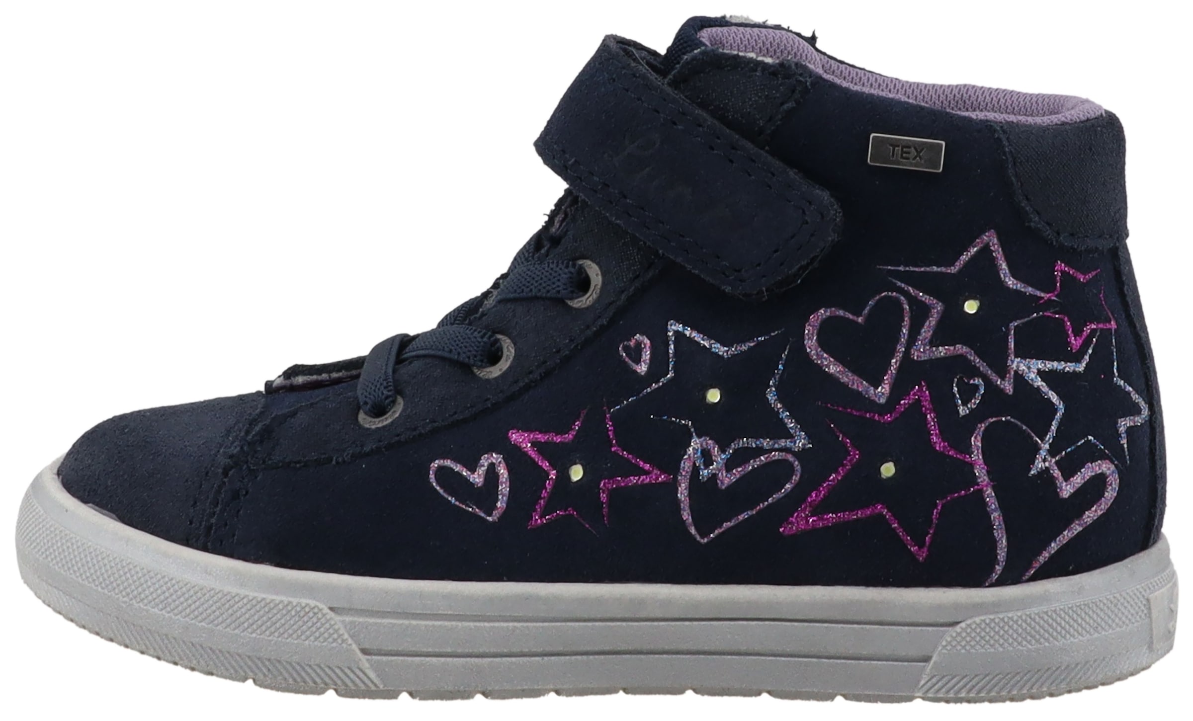 Lurchi Sneaker »Blanca-TEX, Blinkschuh«  Boots, Herzchen-Glitzer-Motiv, Größenschablone zum Download