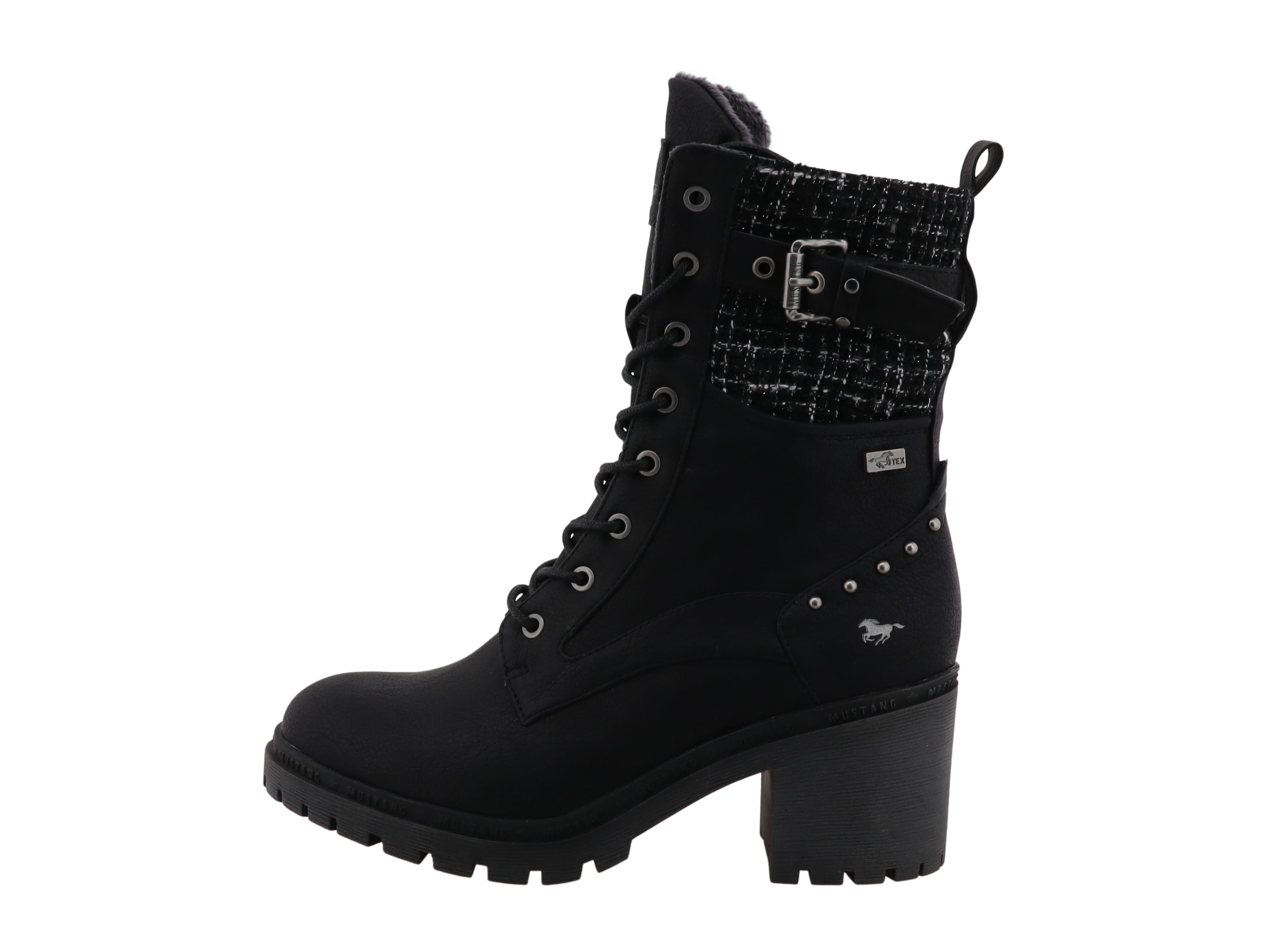 Mustang Shoes Schnürstiefelette »Stiefelette«  Blockabsatz, Schnürboots mit Zierschnalle und Nieten