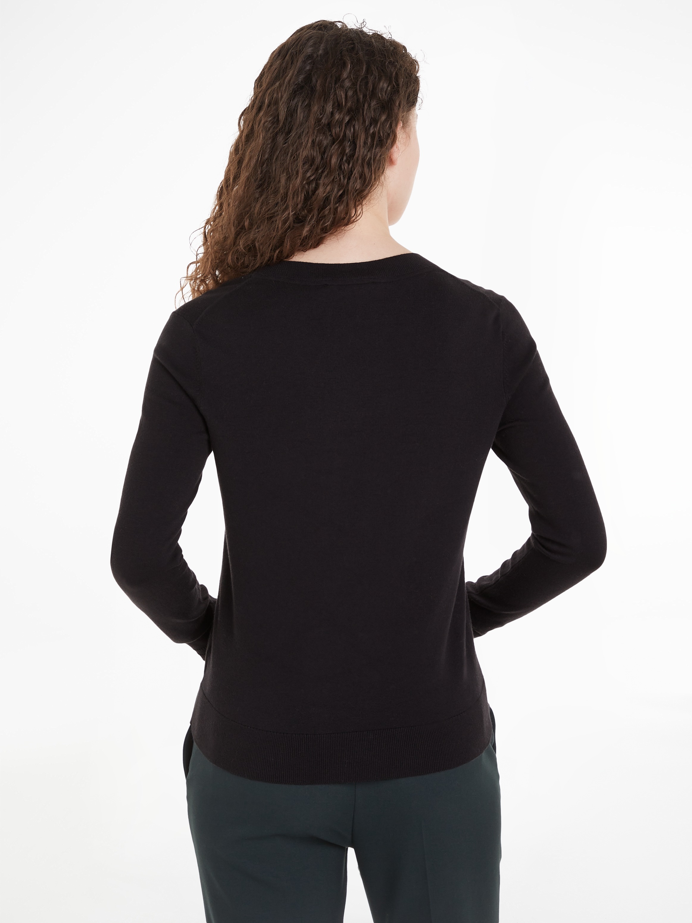 Tommy Hilfiger V-Ausschnitt-Pullover »CO JERSEY STITCH V-NK SWEATER mit V-Ausschnitt und Ripp«, unifarben, casual, regular fit, Baumwollmix, V-Ausschnitt