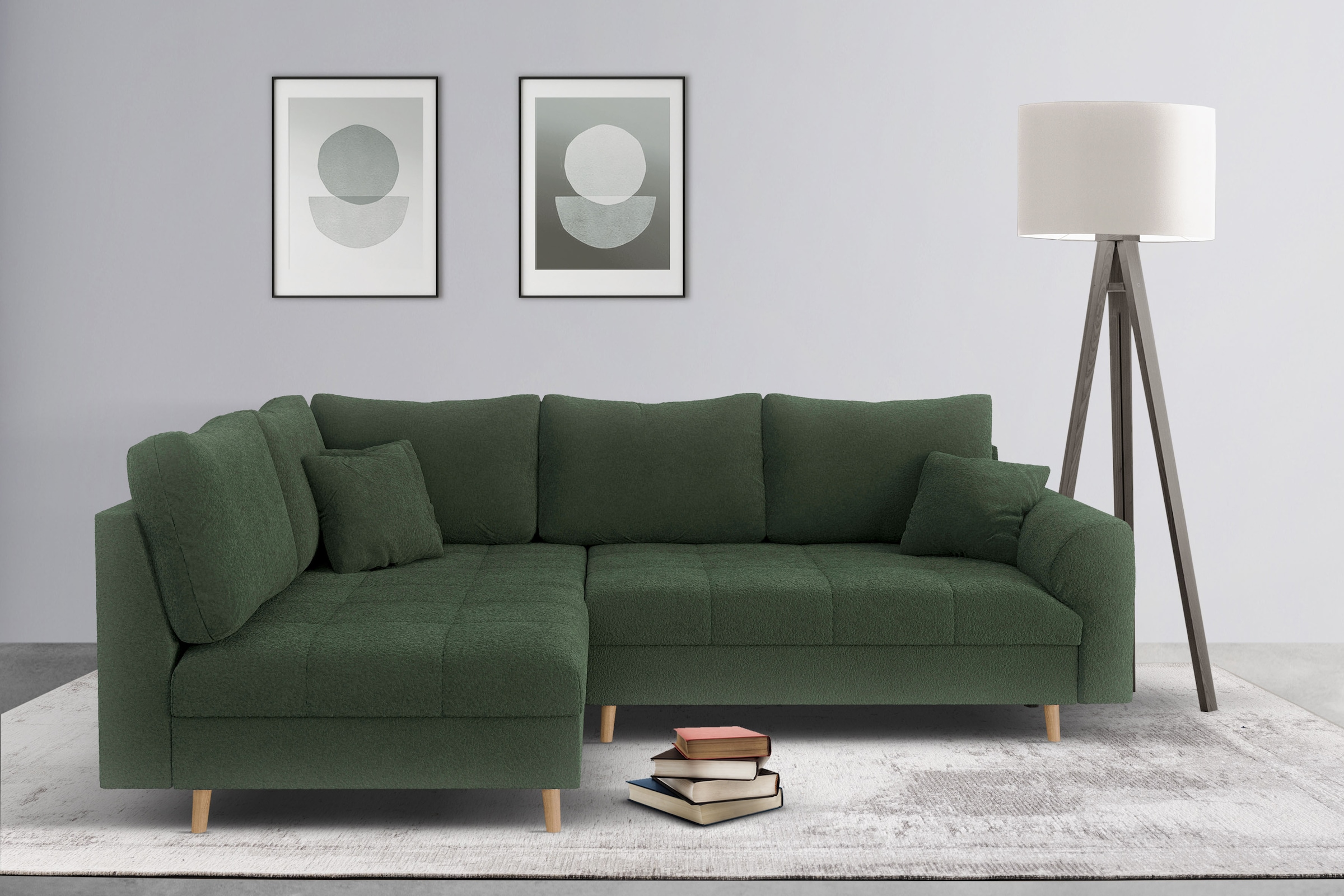 Home affaire Ecksofa »CHARRE L-Form mit Ottomane, Maße B/T/H: 231/161/81 cm«, feine Steppung, lose Rücken- und Zierkissen, auch in Cord und Bouclé