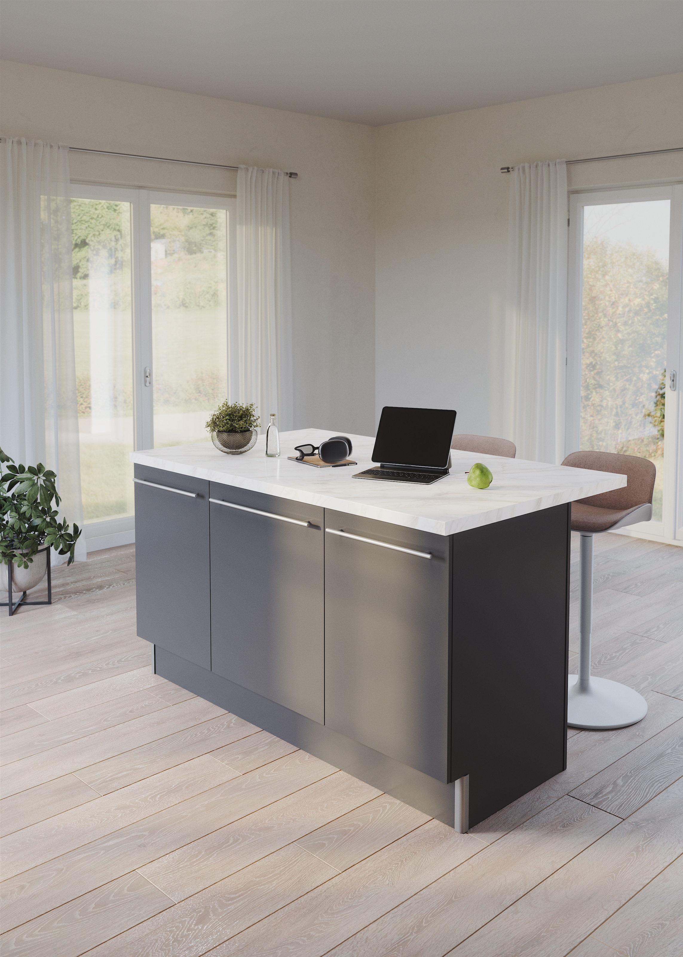 KOCHSTATION Kücheninsel »KS-Bern2«, Stellmaße 161 x 96,5 cm, mit durchgehender Arbeitsplatte als Theke