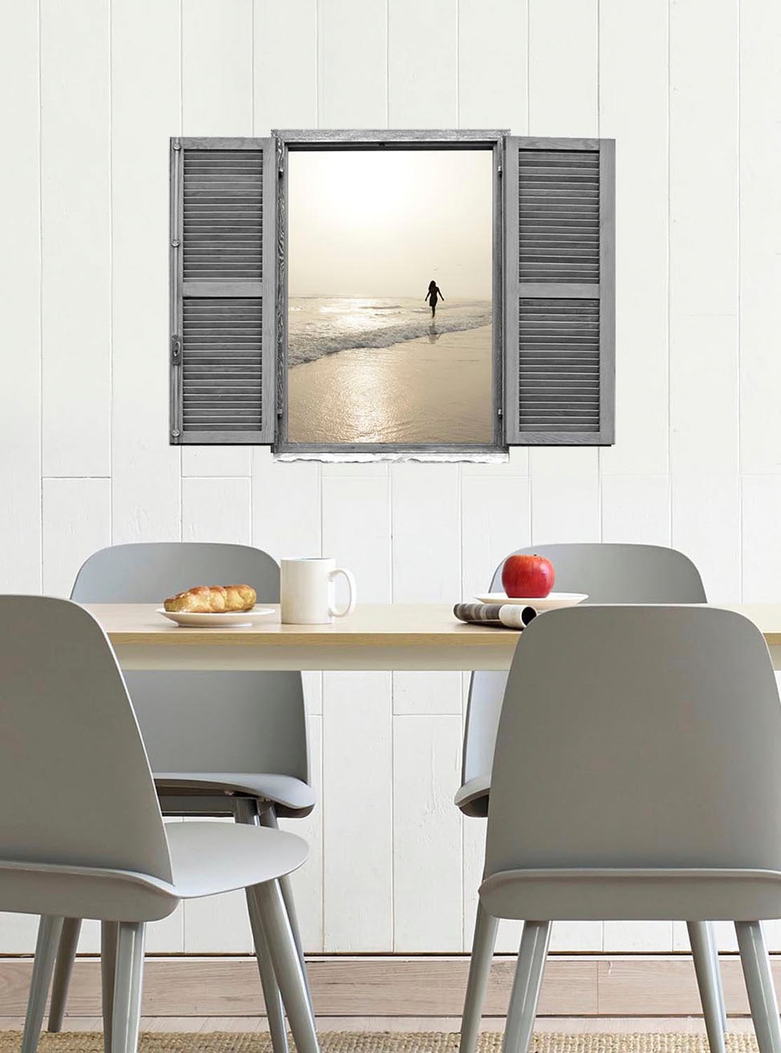 queence Wandtattoo »Frau am Strand«, (1 St.), Wandsticker, Wandbild, selbstklebend, 3D, Fenster