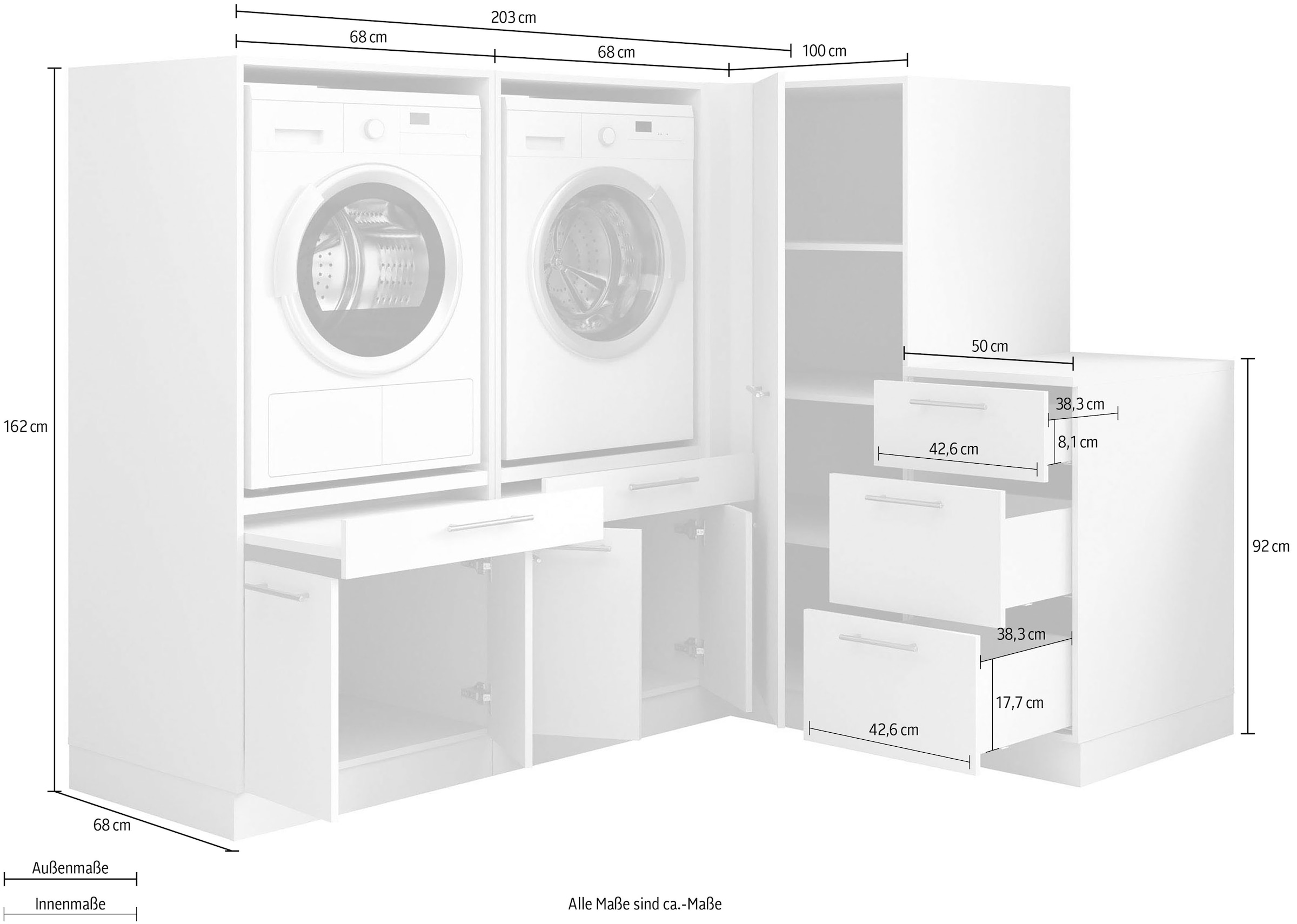 Laundreezy Mehrzweckschrank-Set »Laundreezy, 4-tlg. Mehrzweckschrank-Set B/H/T 203/162/68 cm« 4 Stk. tlg.