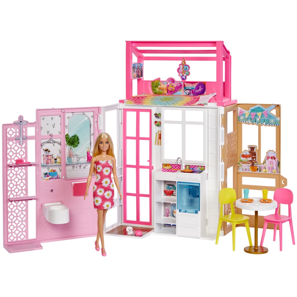 Barbie Puppenhaus »klappbar inkl. Puppe (blond) und Zubehör«, zum Mitnehmen; klappbar