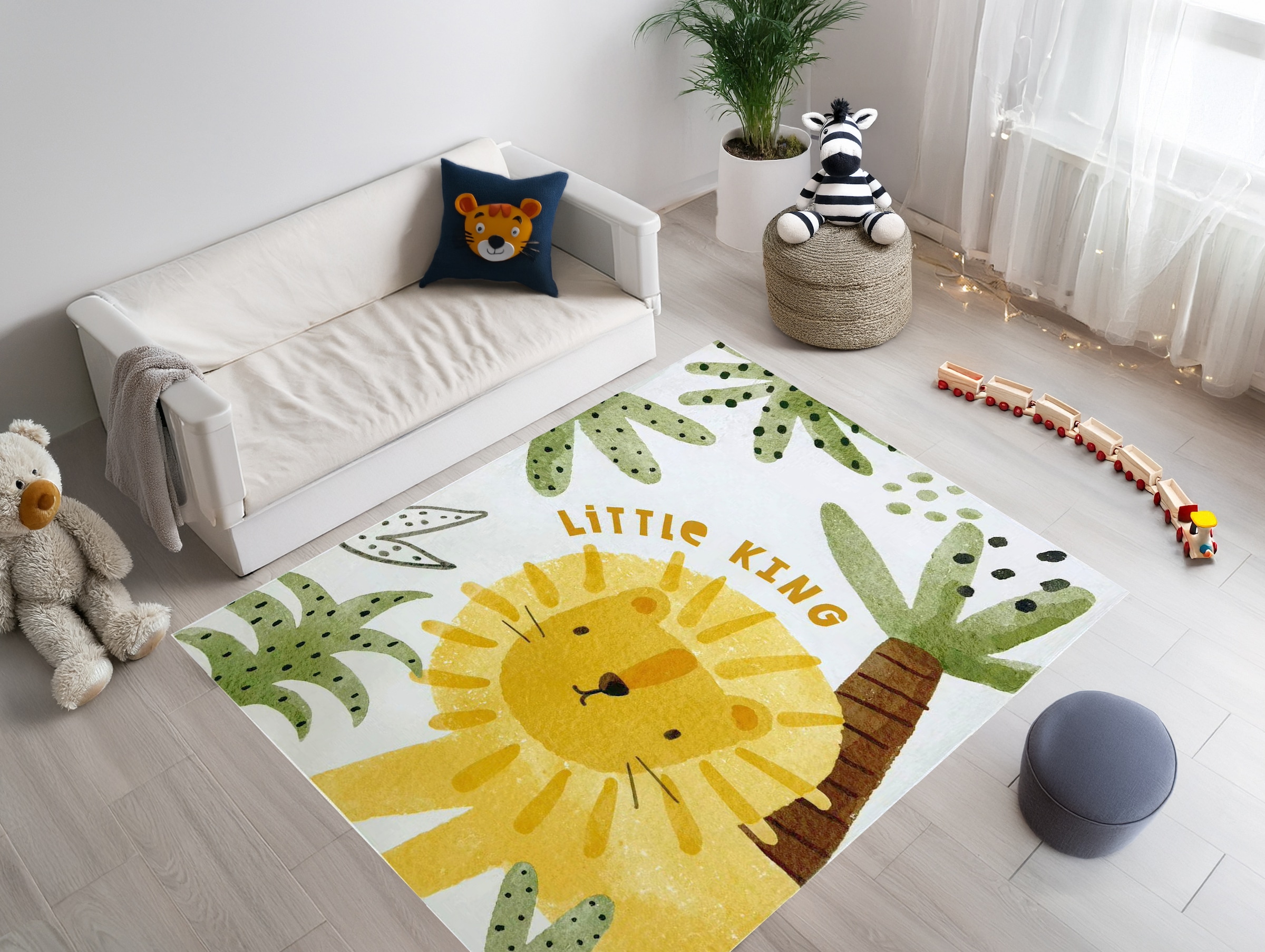 Kayoom Kinderteppich »Wonder 127« rechteckig 8 mm Höhe Kurzflor, Vegan, Fußbodenheizungsgeeignet, Dschungel, Löwe