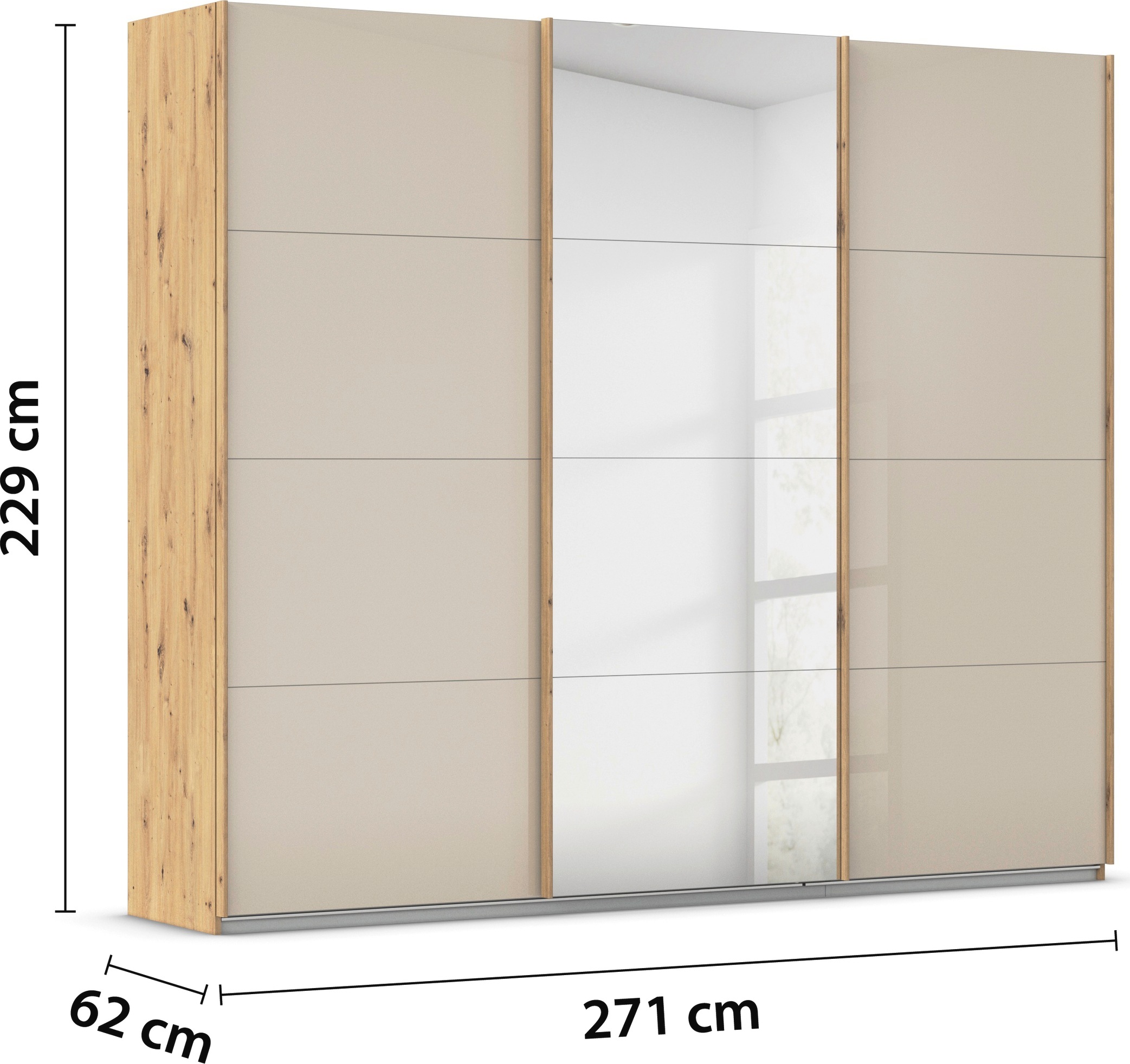 rauch Schwebetürenschrank »Kleiderschrank Kleiderschränke Schrank Garderobe AGORDO mit Glasfront«, durchdachte Innenausstattung, in 4 Breiten und 2 Höhen MADE IN GERMANY