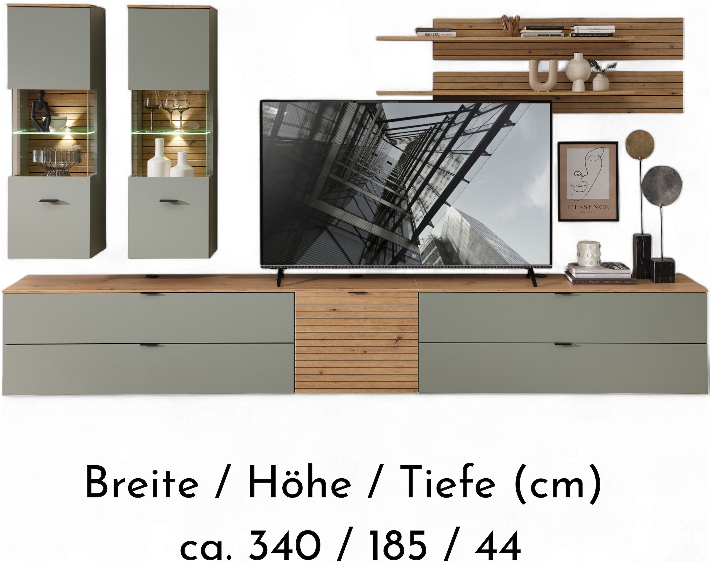 Innostyle Wohnwand »Ina Wohnwand,  340x185x44 cm (B/H/T)« 7 Stk. tlg.