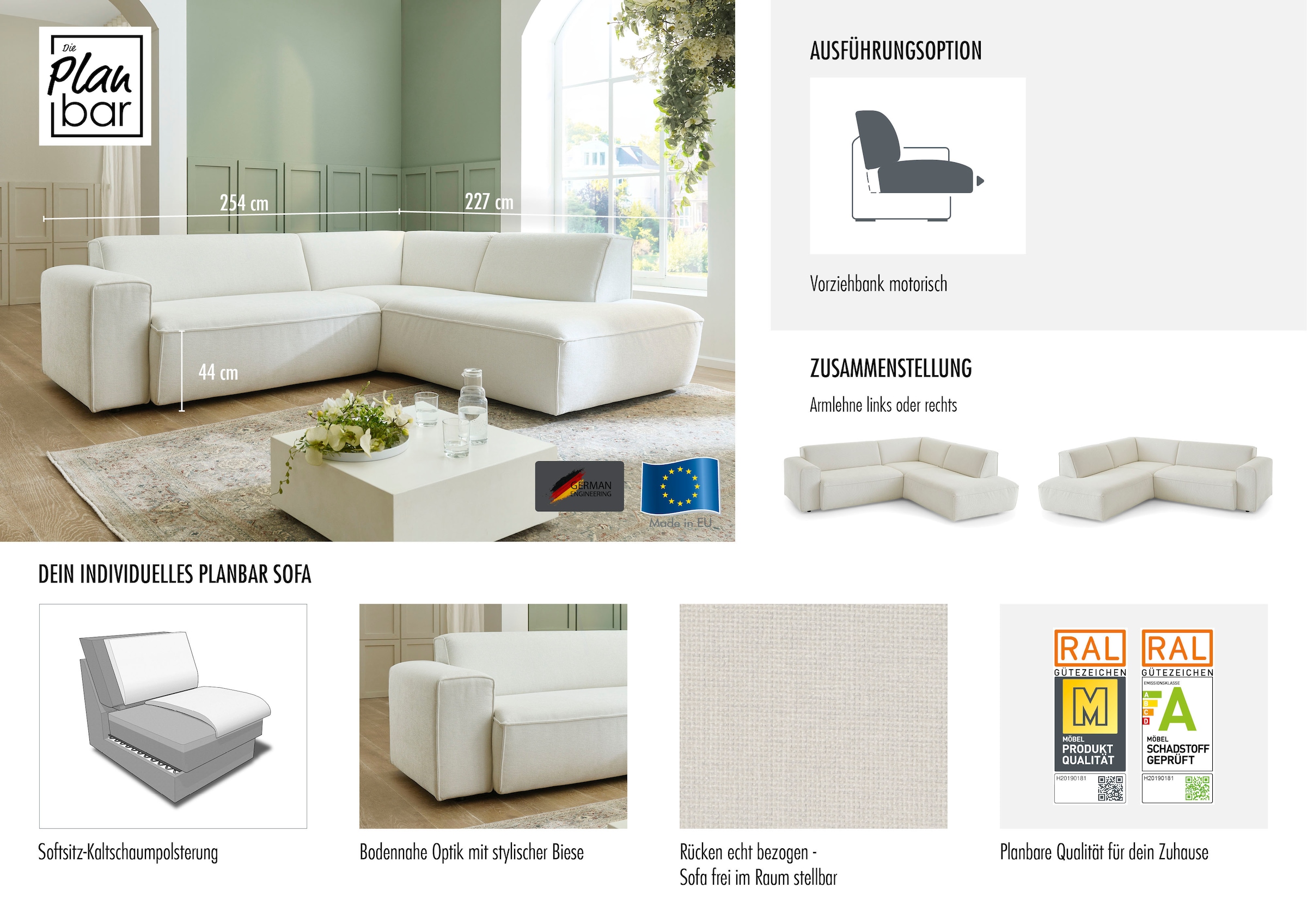 Die PlanBar Ecksofa »MP-IN24083« SoftSitz-Kaltschaumpolsterung, wahlweise mit motorischer Vorziehbank