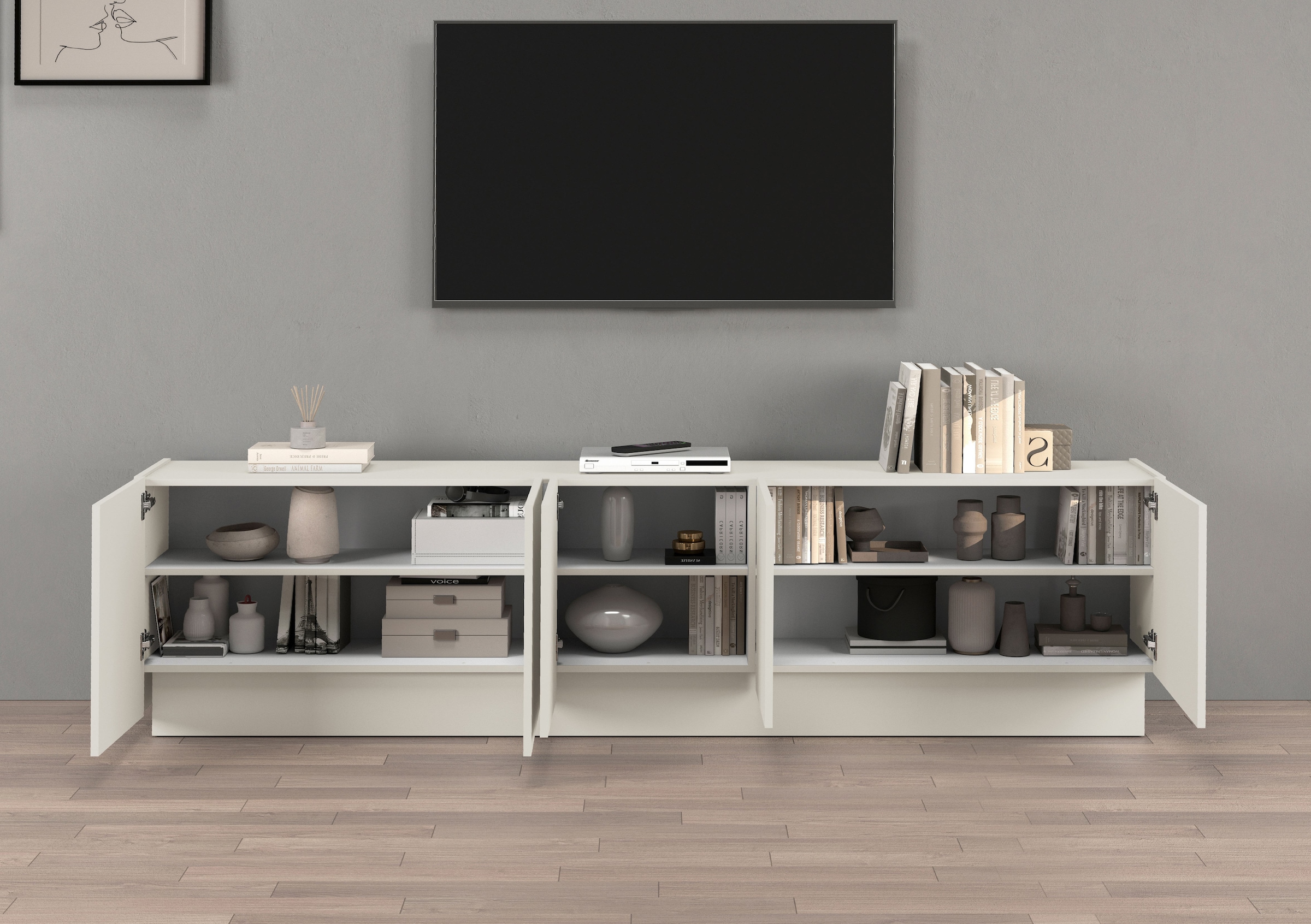 INOSIGN Lowboard »VELA, Höhe 60 cm, Breite 225 cm,Design mit schrägen Türen«, (1 St.), Made in Italy, Maße-B/T/H: 225x35x60, Lowboard, TV-Board, TV-Kommode